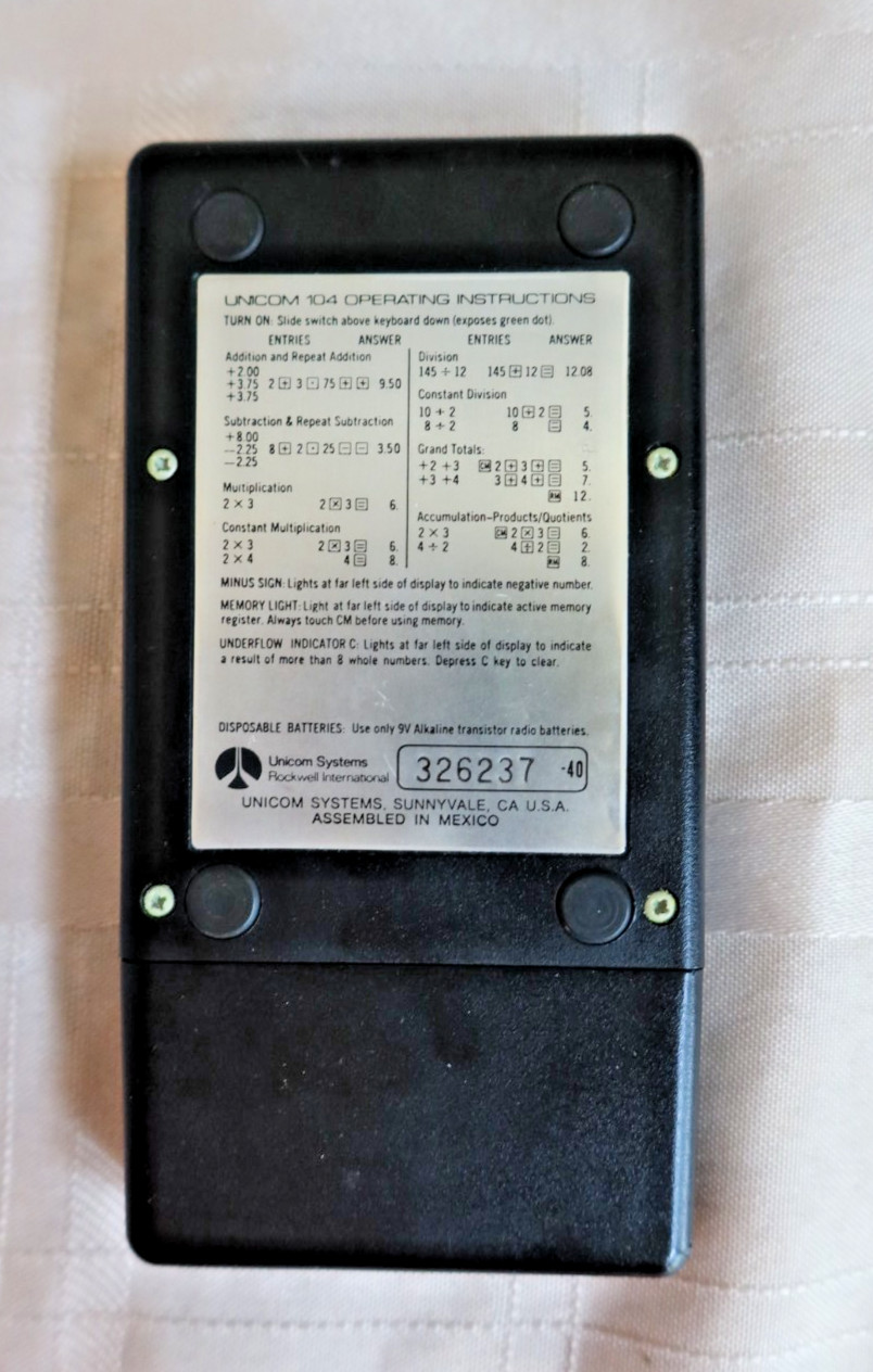 Vintage Unicom Systems 104 LED 9 Volt Calculator Works!