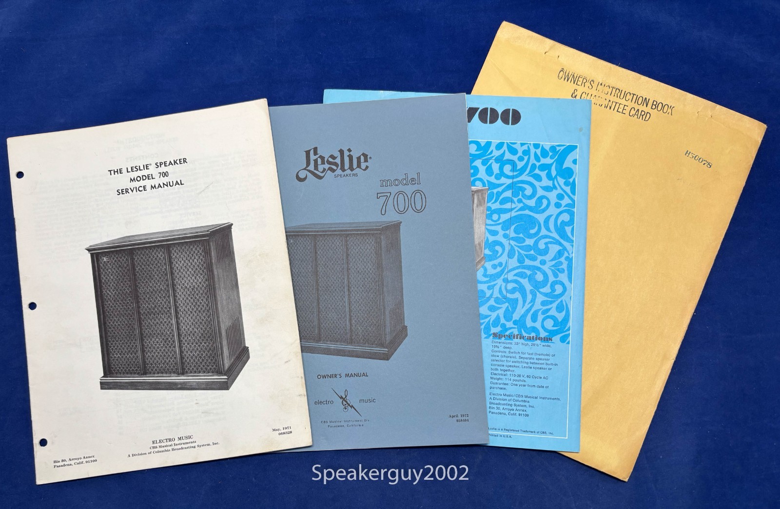 Original Leslie Speaker Model 700 Owner’s & Service Info Manuals