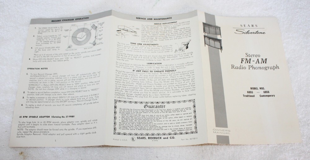 Sears Silvertone Model 6055 6056 Stereo Console Owners Manual + Schematic