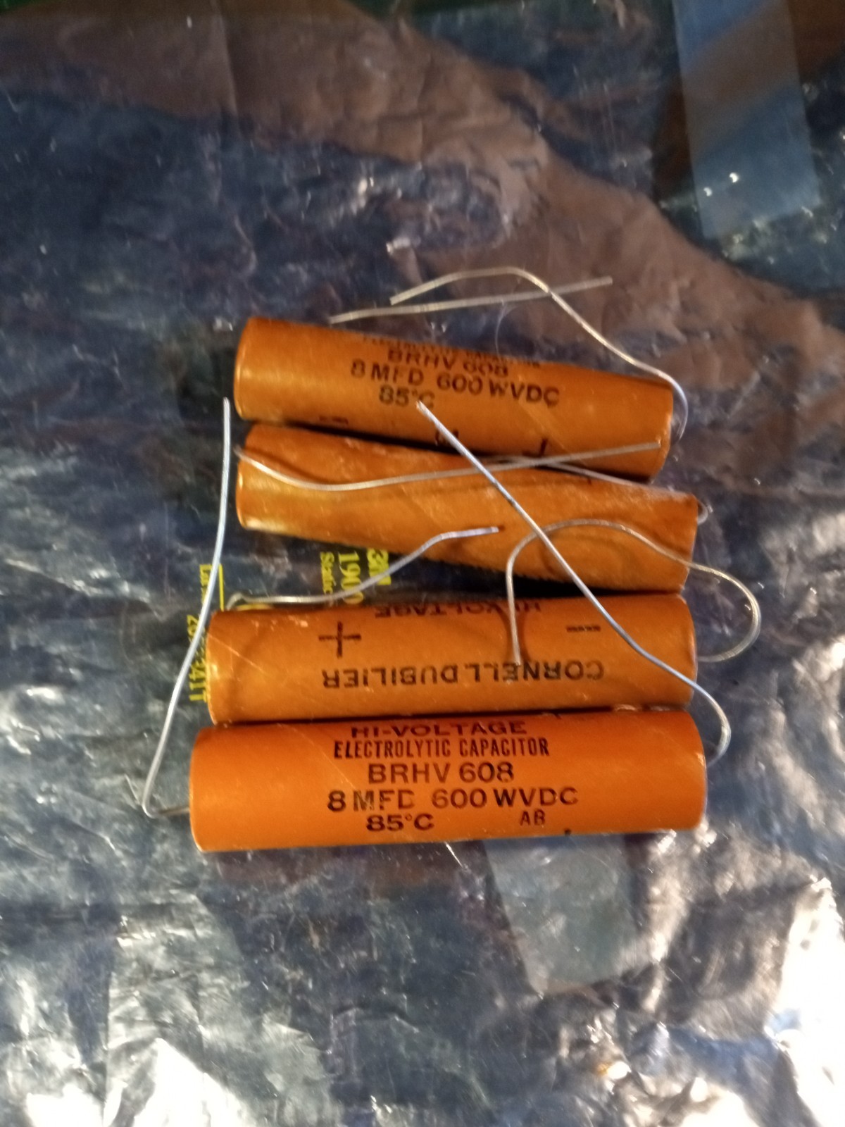 4x NOS Vintage Cornell Dubilier Hi-Voltage BRHV 608 Capacitors 8 MFD 600WVDC