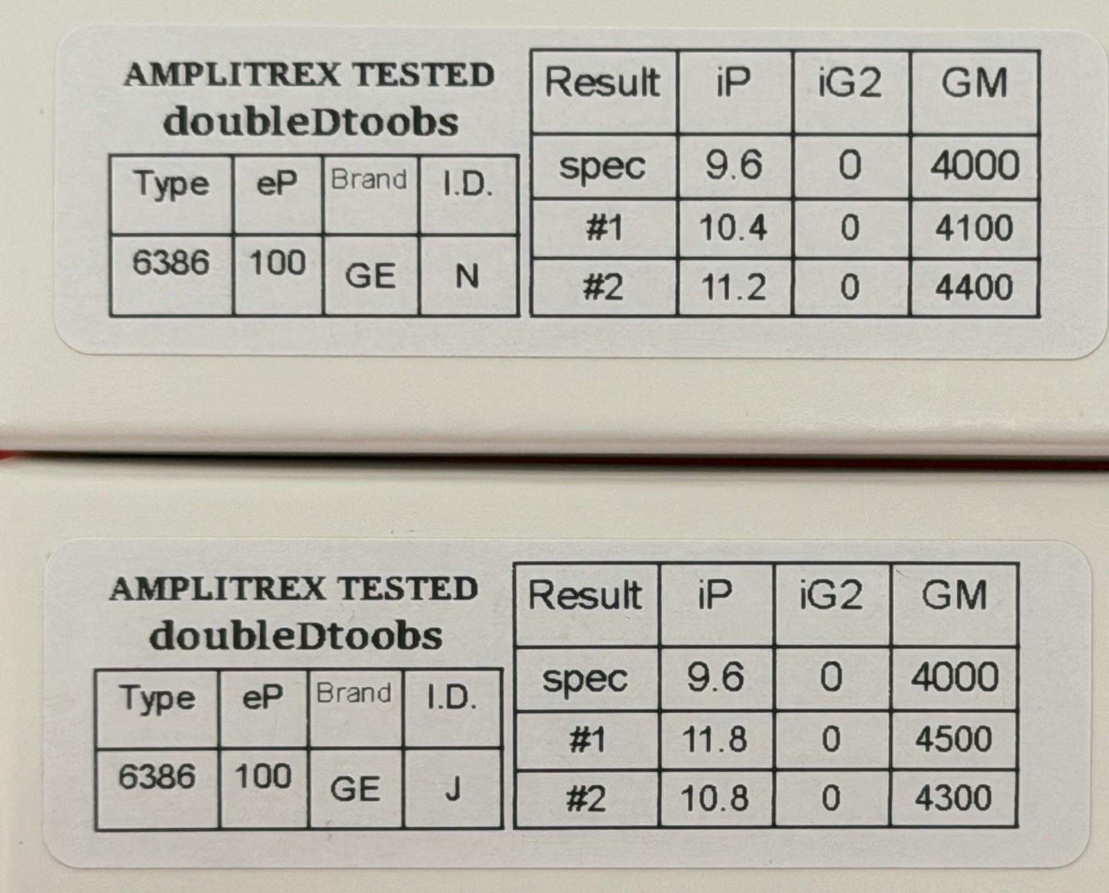 Two GE 6386 Tubes /Amplitrex Tested +100%/D Get /x3 Mica /Black Plates 1958 Date