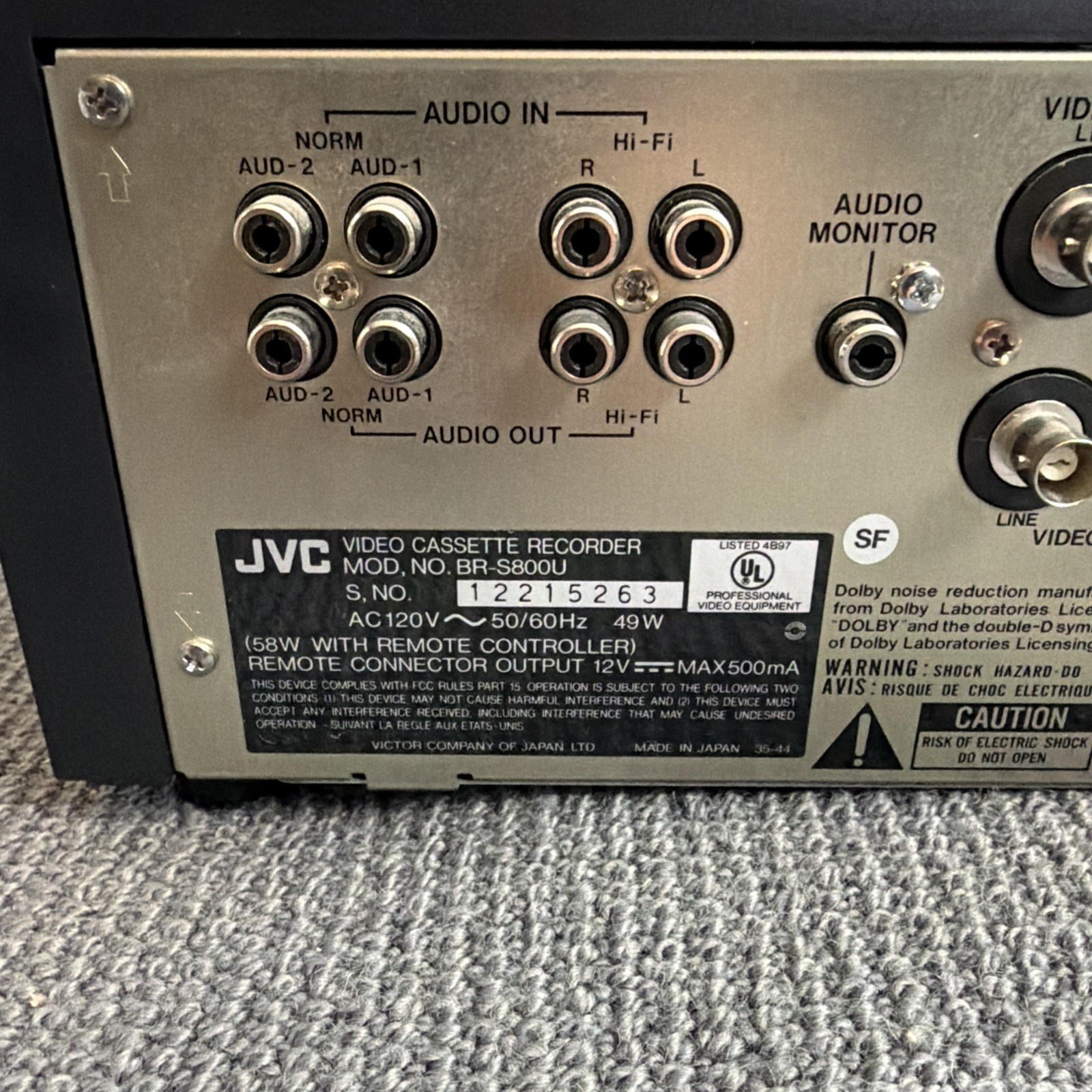 Vintage JVC BR-S800U Professional S-VHS VCR Video Cassette Recorder No Remote