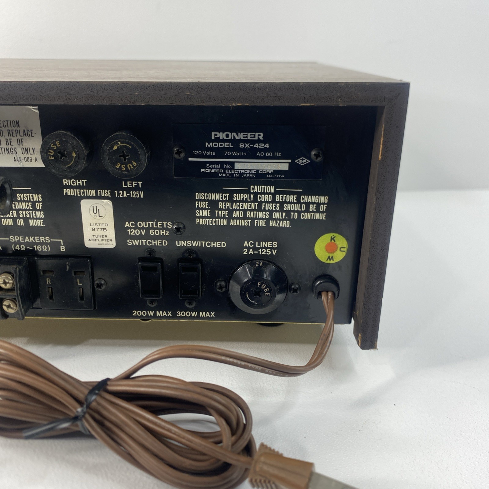 Vintage Pioneer SX-424 A12W AM/FM Stereo Receiver 1972 Tested