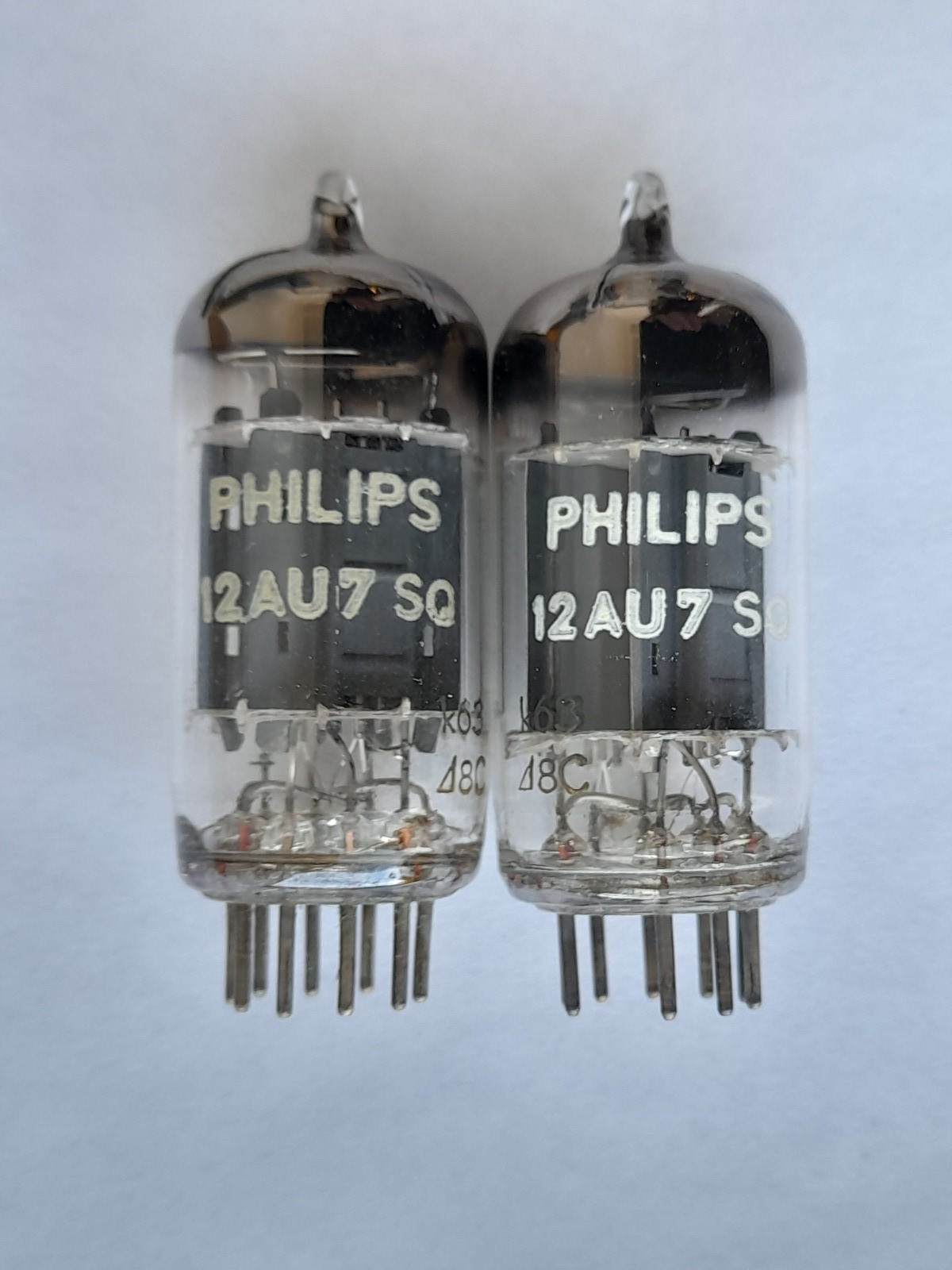 2x 12AU7 SQ ( ECC82 / E82CC / 12AU7WA ) tubes PHILIPS K63 – D foil – NOS – 1958