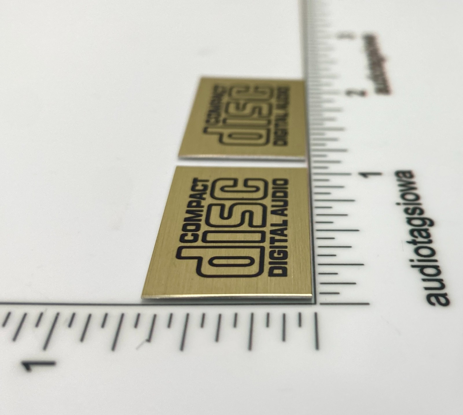 Compact Disc Digital Audio Gold Aluminum Badges Self Stick PAIR