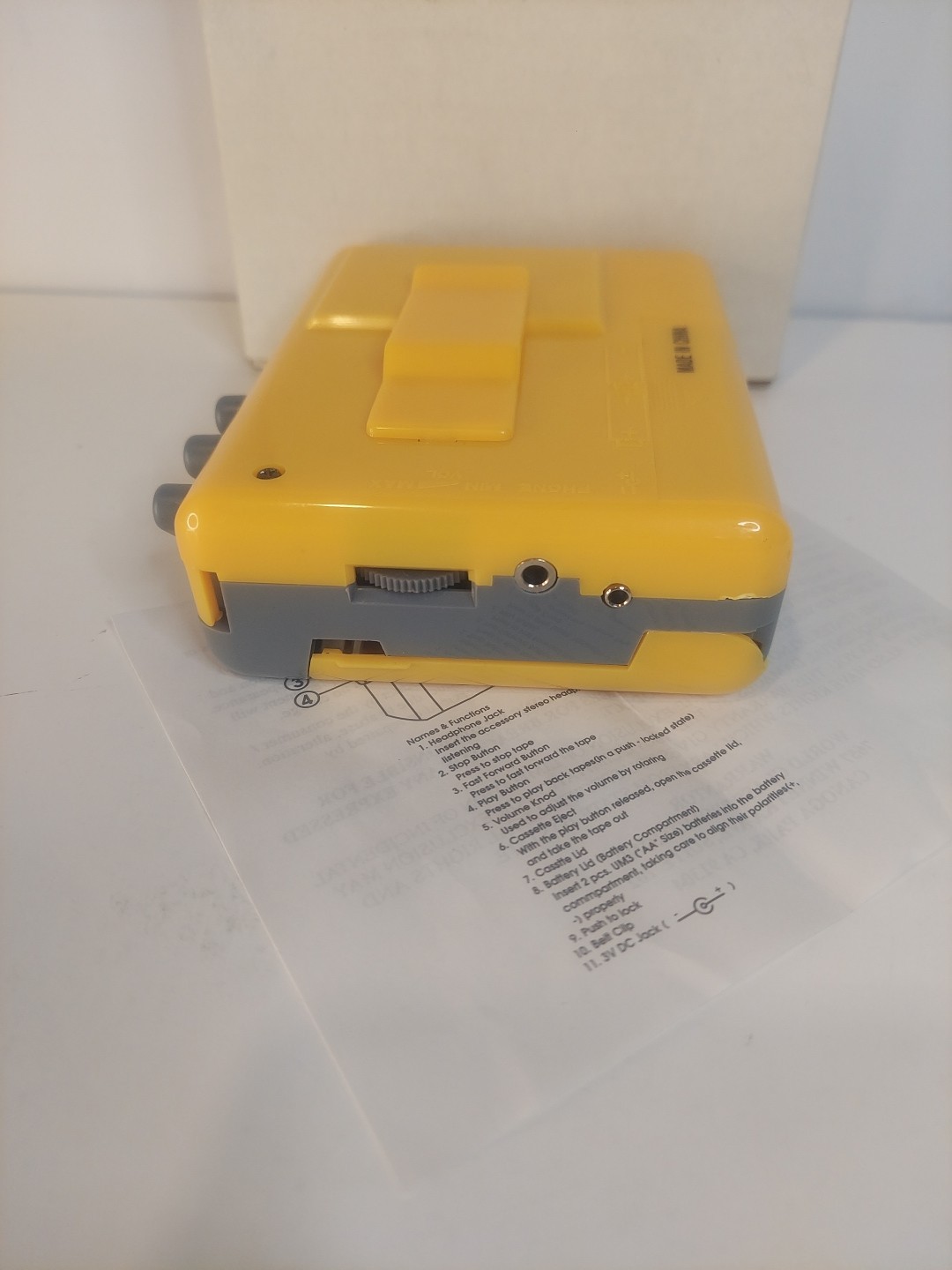 Stereo Cassette Player Yellow/Gray No Headphones Included New Mint Condition