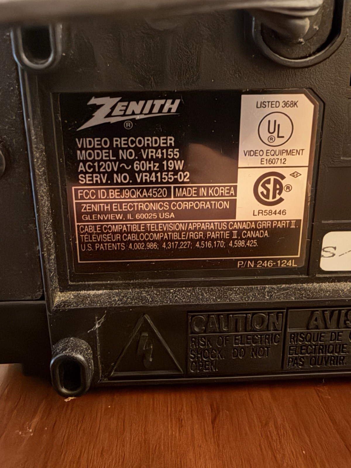 Zenith VR4155 VHS VCR Video Cassette Recorder 4-Head VCR Plus