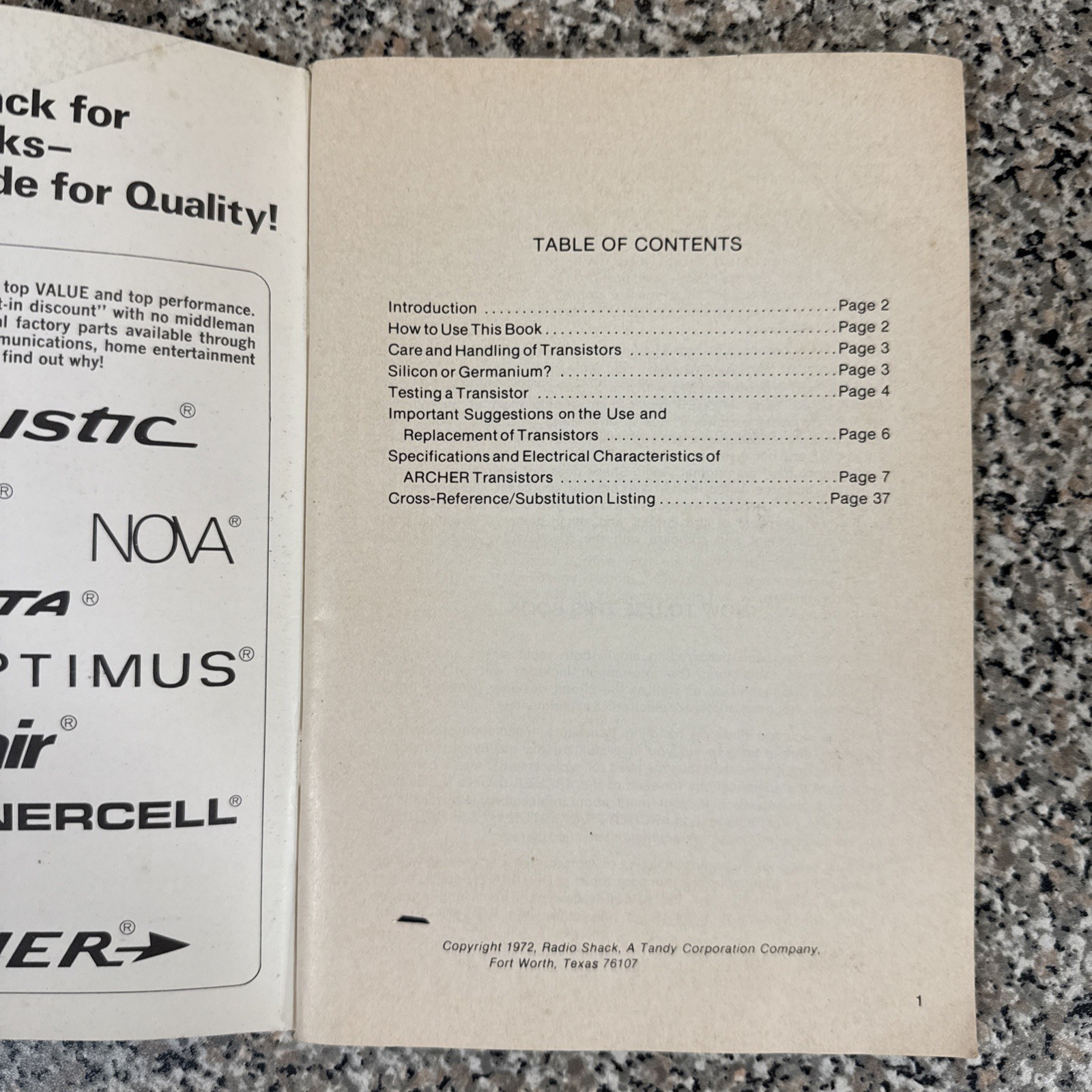 1972 Archer Transistor Substitution Guide Radio Shack 276-2000 Electronics