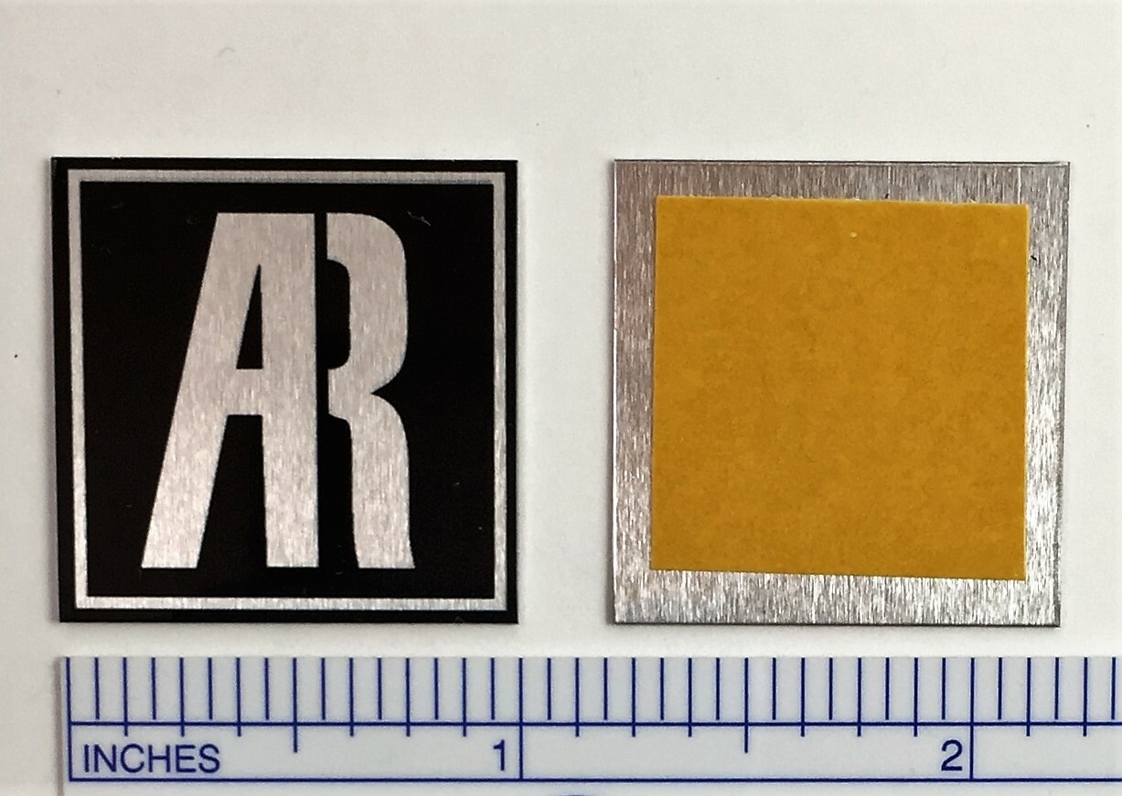 AR Acoustic Research Speaker Badge Logo Emblem Black Pair 1″ Square Aluminum