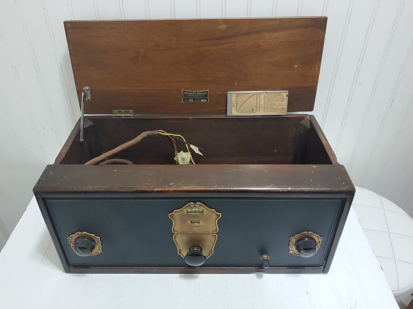 Antique 1926 Stewart Warner Model 345 Tube Battery Radio Wooden Cabinet Untested