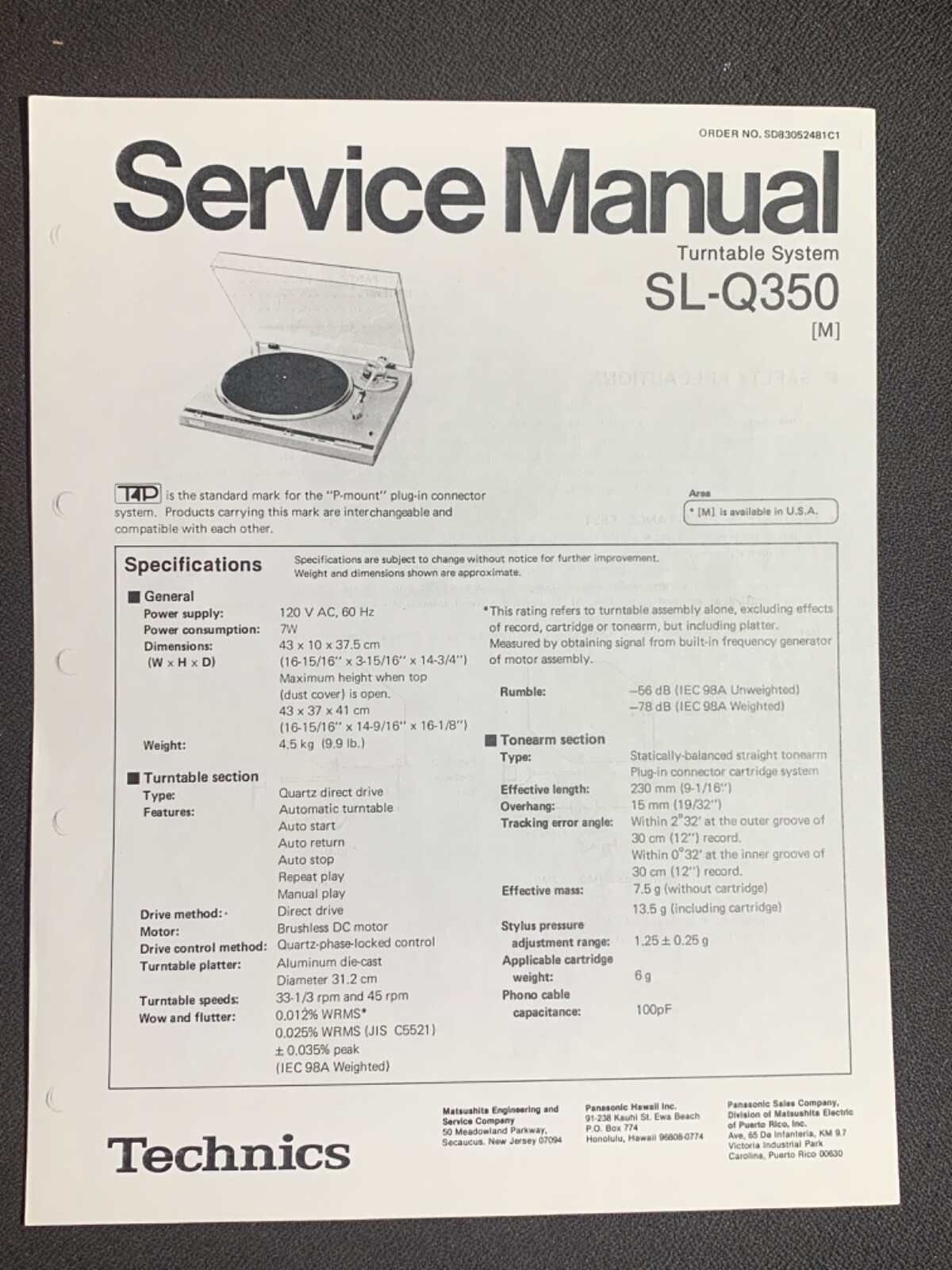 Technics SL-Q350 Service Manual Turntable System Photocopy