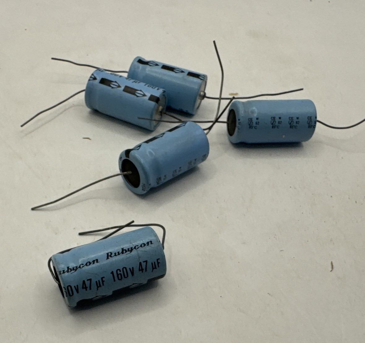 Lot Of 5 Rubycon 160V 47uF Axial Electrolytic Capacitors.
