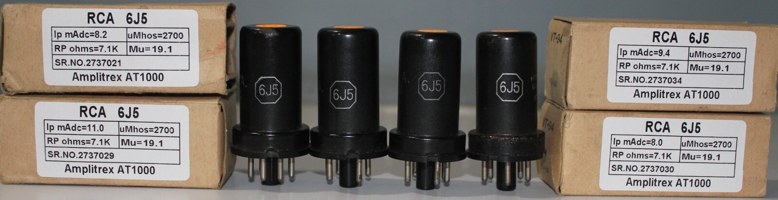 6J5 VT94 RCA Metal tube Made in USA Amplitrex Tested 1MP #2737021/29/30/34