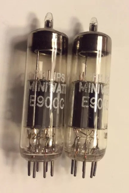 (2) E90CC PHILIPS MINIWATT SQ Akin to E80CC and 6211 Duo Triode Long Box Plate