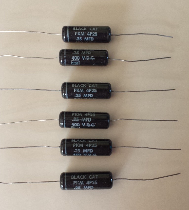 Six (6) Cornell Dubilier Black Cat 0.25uF 400V Capacitor PKM 4P25 – NEW / NOS