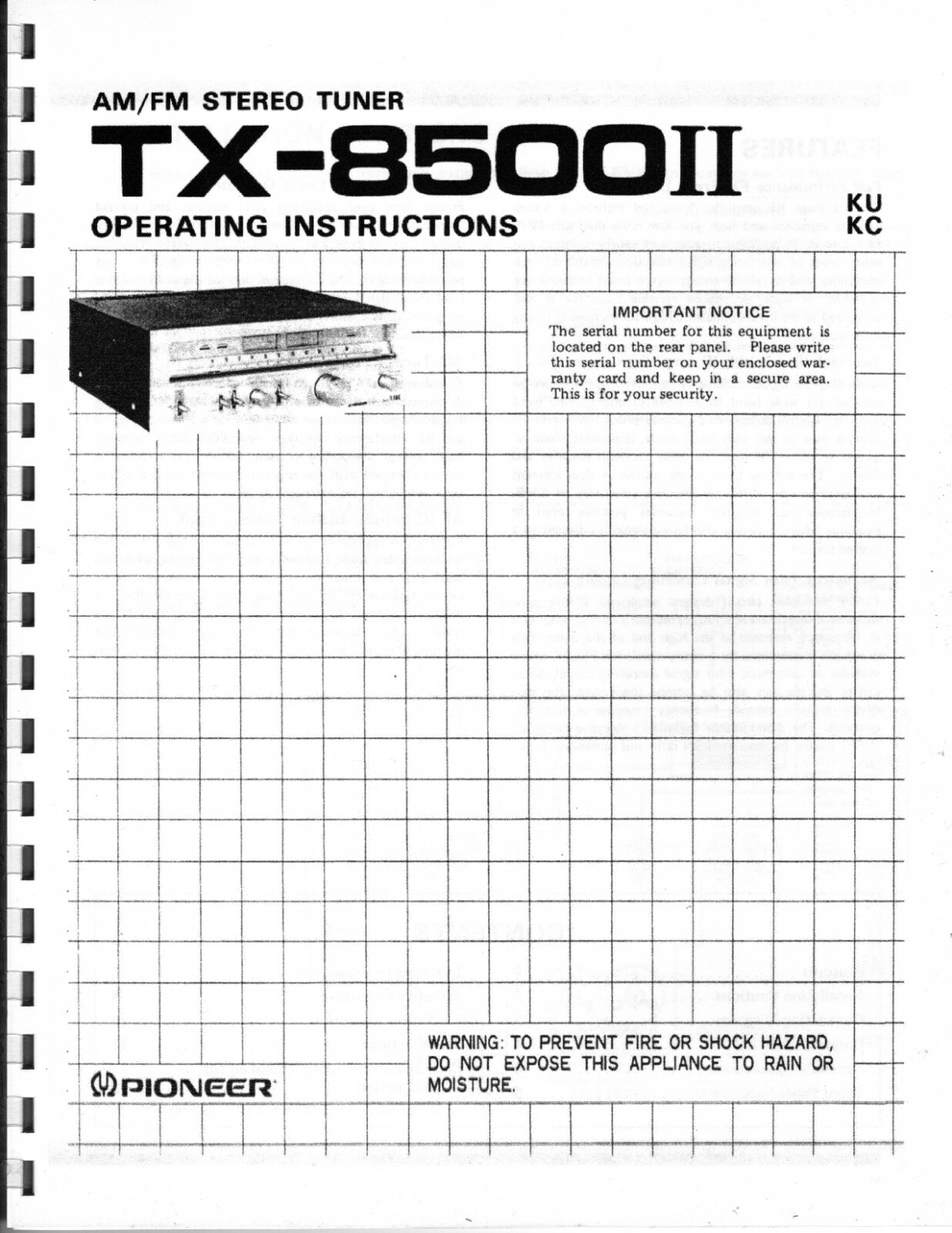 Pioneer TX-8500II Stereo Tuner Owners Manual