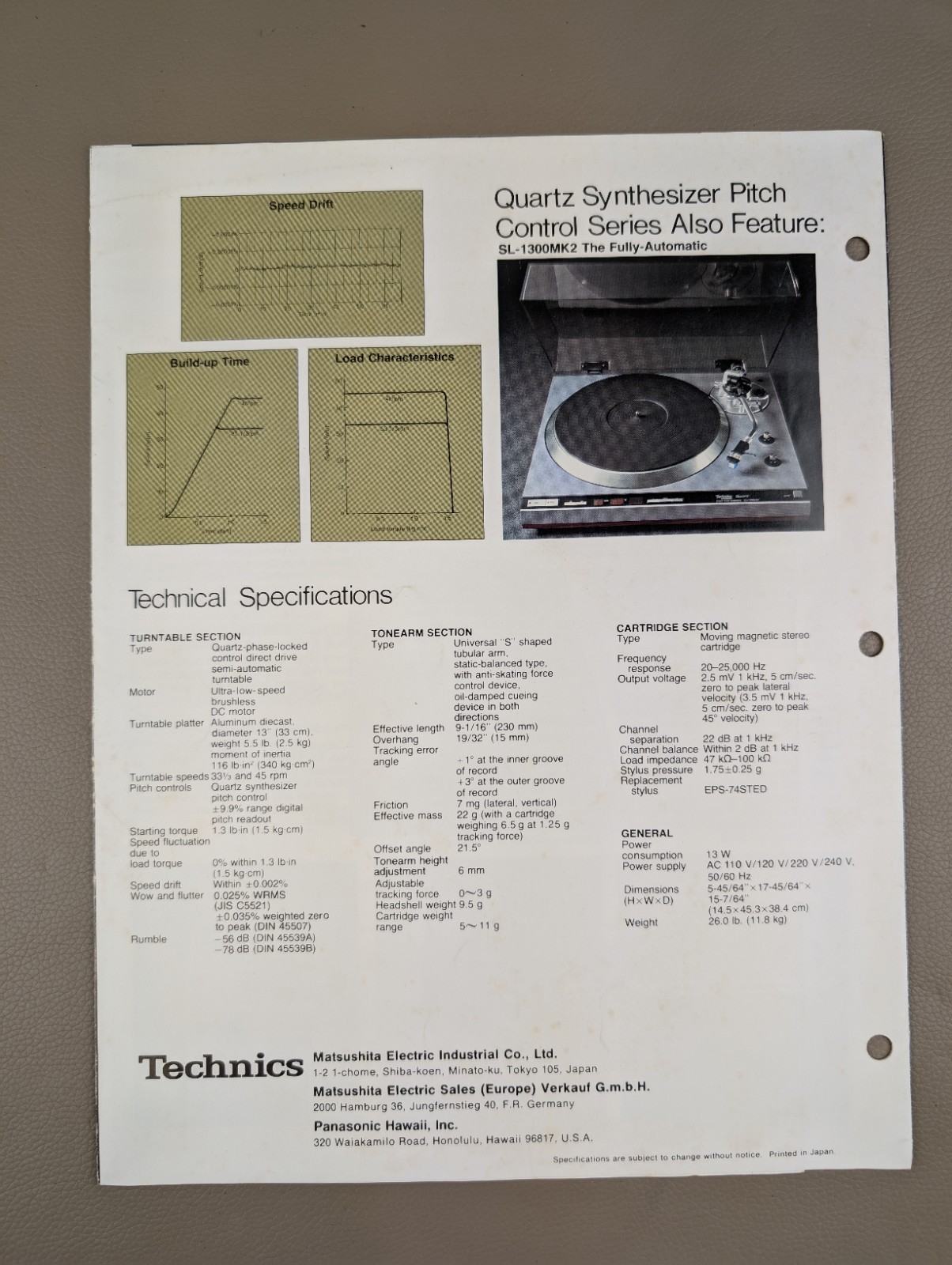 Technics Quartz SL-1400MK2 Turntable Brochure D-1203