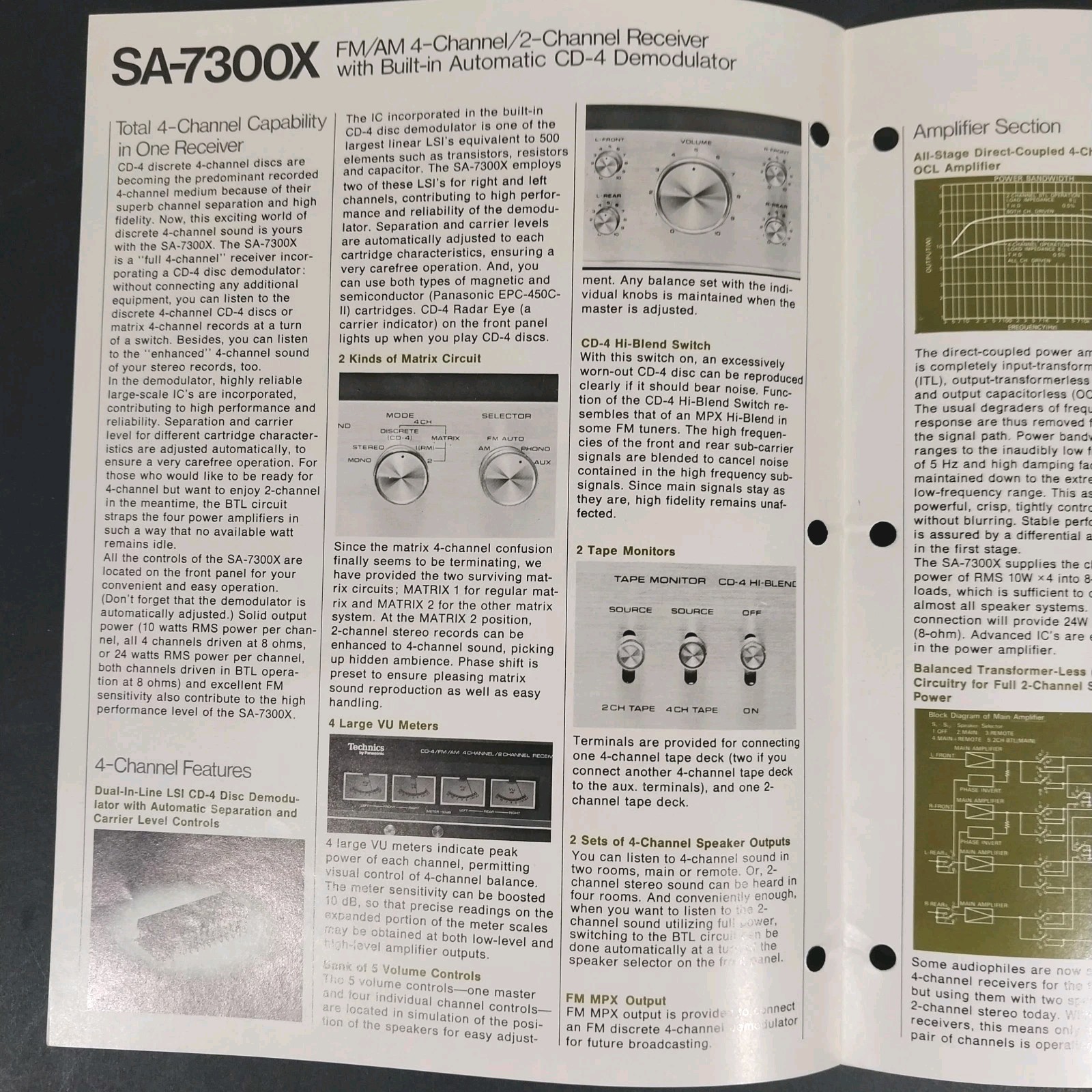 Vintage Technics SA-7300X Receiver Original Dealer Brochure 1974 Quadraphonic