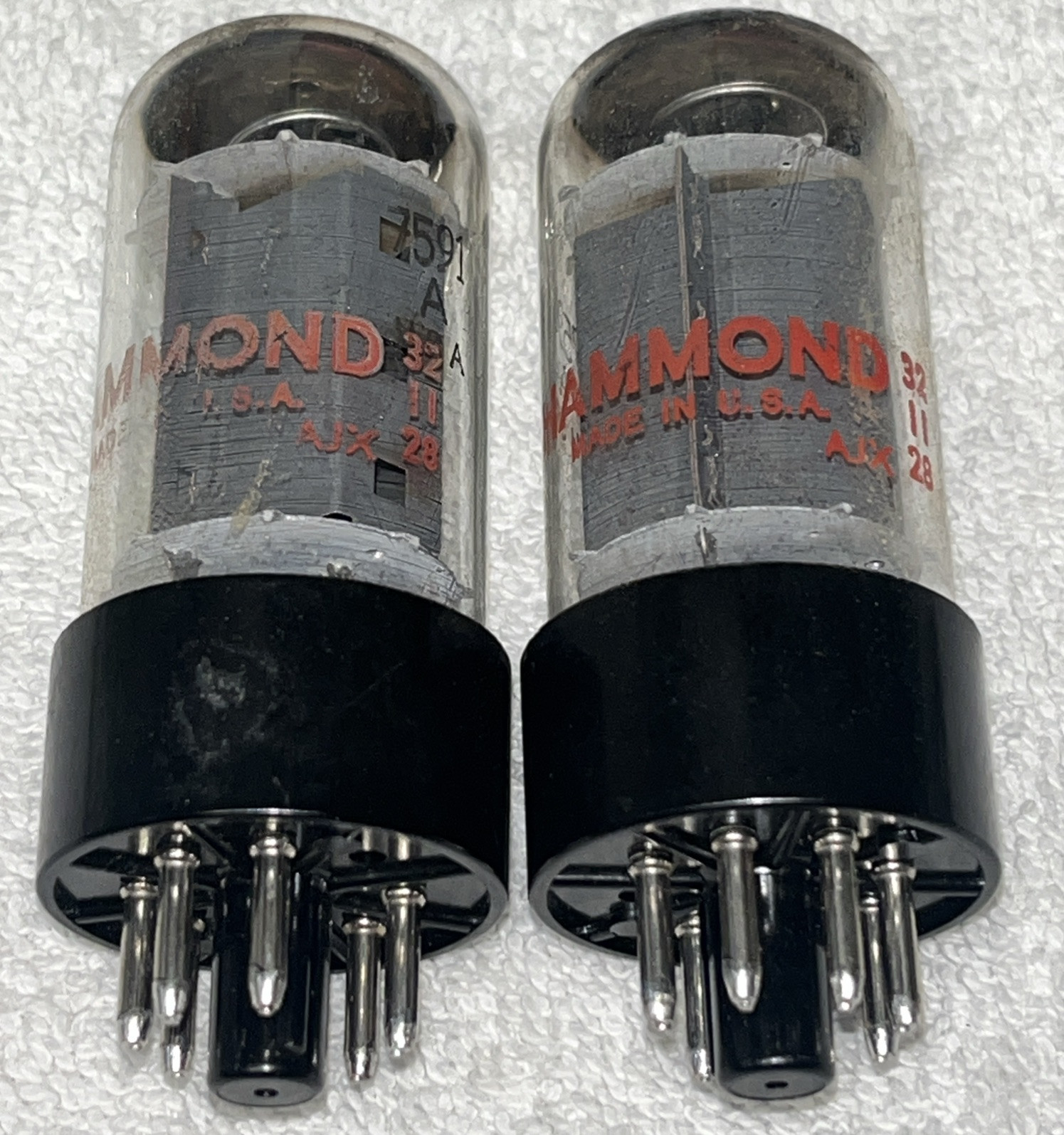 Pair 7591A SYLVANIA labeled for HAMMOND Halo Getter Tubes Amplitrex Test