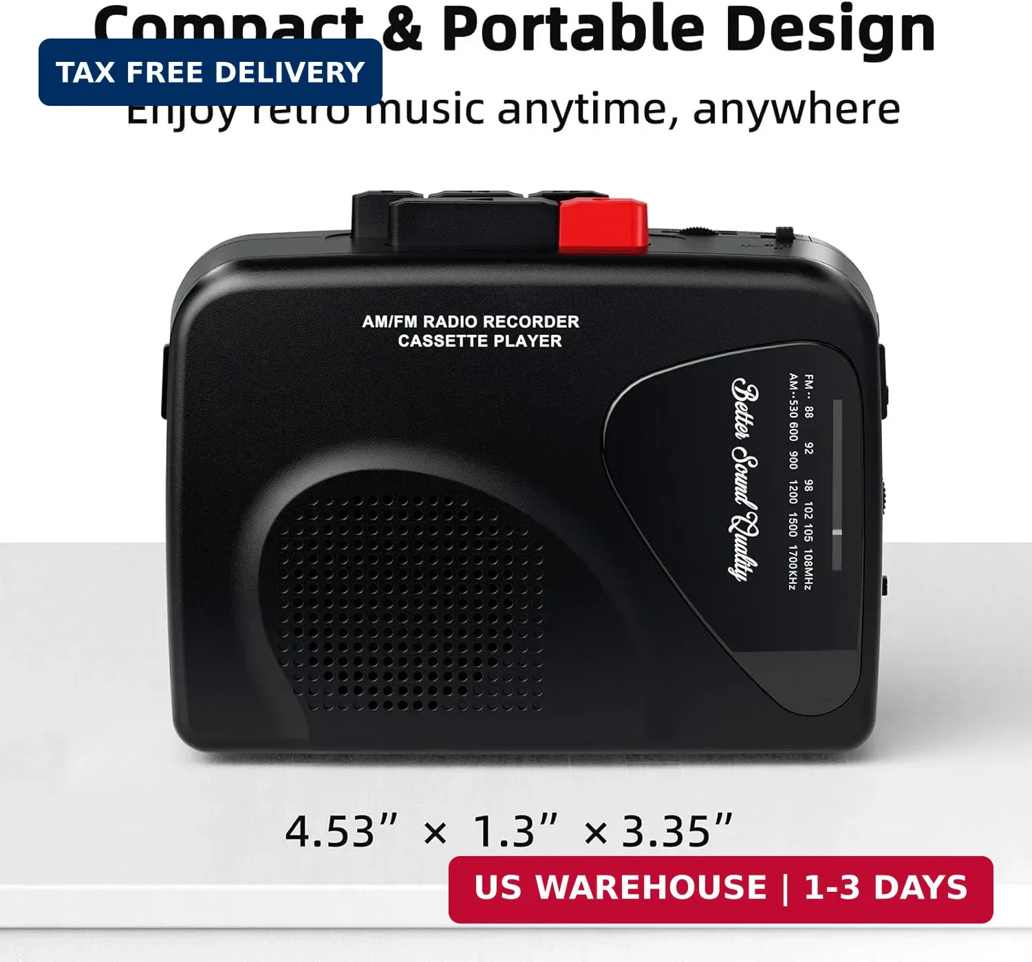 Portable Cassette Player Tape Recorder Walkman with Built-In Speaker Microphone