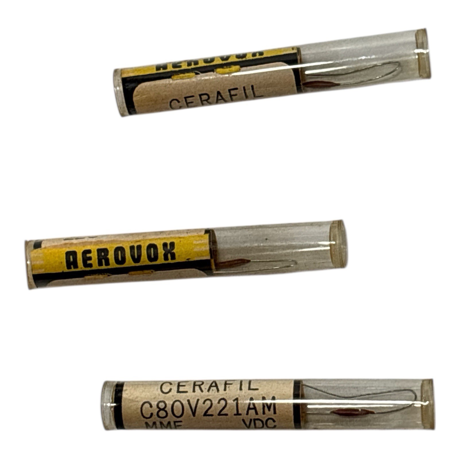 Vintage Aerovox CERAFIL C80V221AM 220pF 100VDC Capacitors NOS Lot of 3