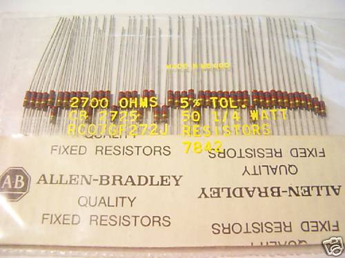 50 Allen Bradley Carbon Comp Resistors 2.7k 1/4W 5%