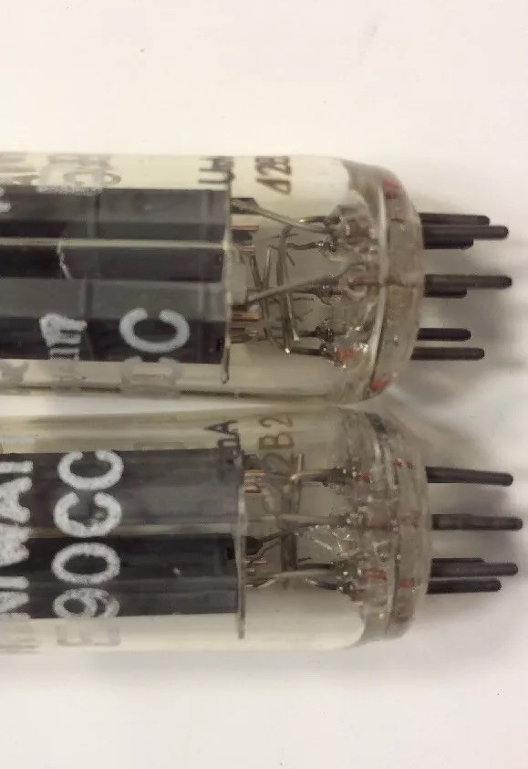 (2) E90CC PHILIPS MINIWATT SQ Akin to E80CC and 6211 Duo Triode Long Box Plate