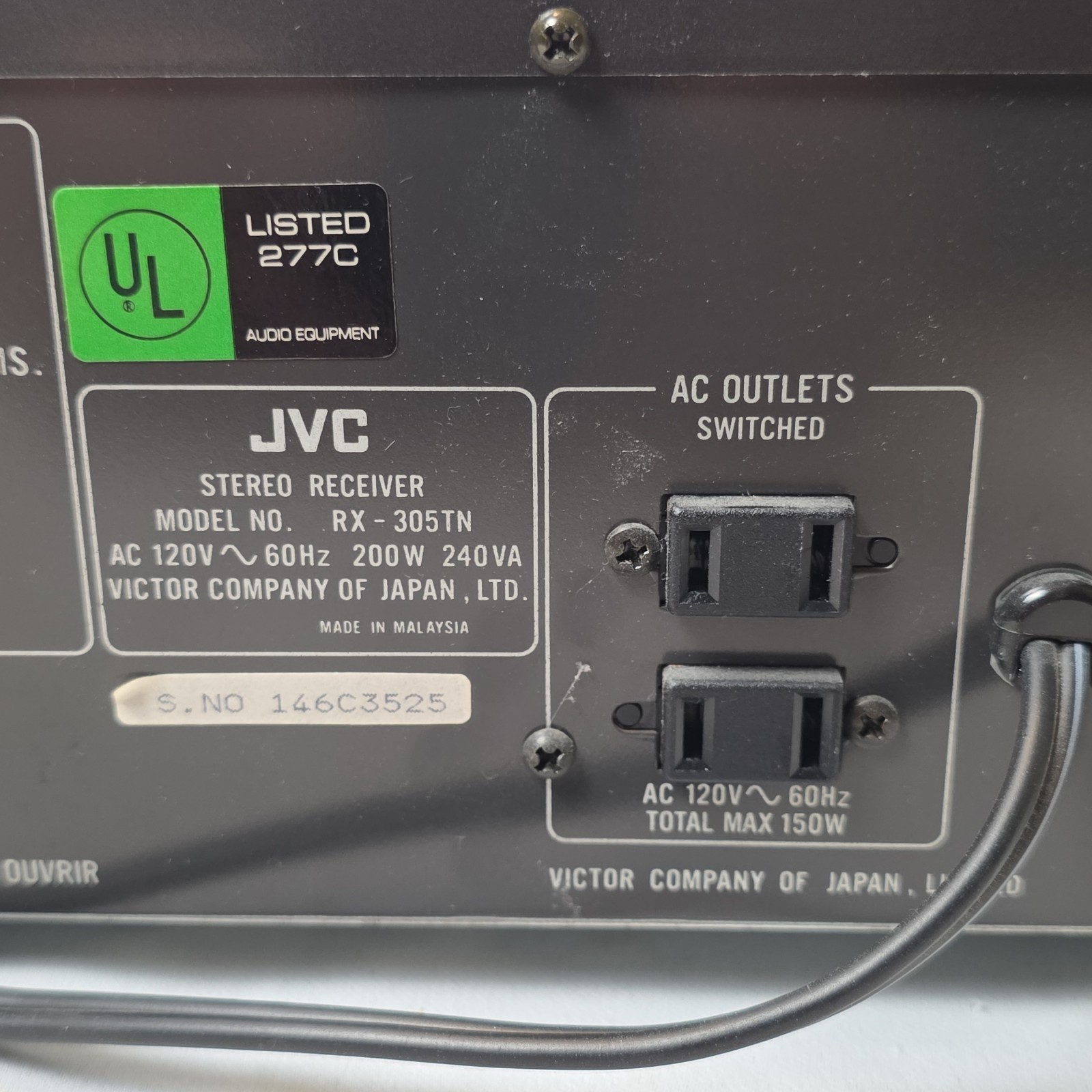 Vintage JVC RX-305 Stereo Audio Receiver Amplifier AM FM Phono No Remote