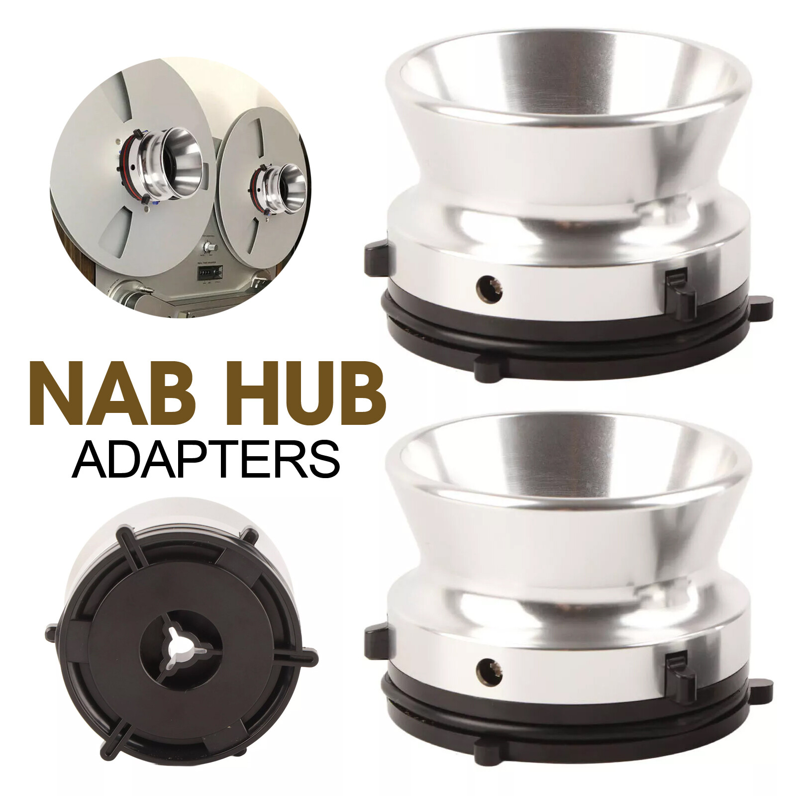 2pc Professional Polished Aluminum Reel To Reel Tape Ope NAB Hub Adapters Silver