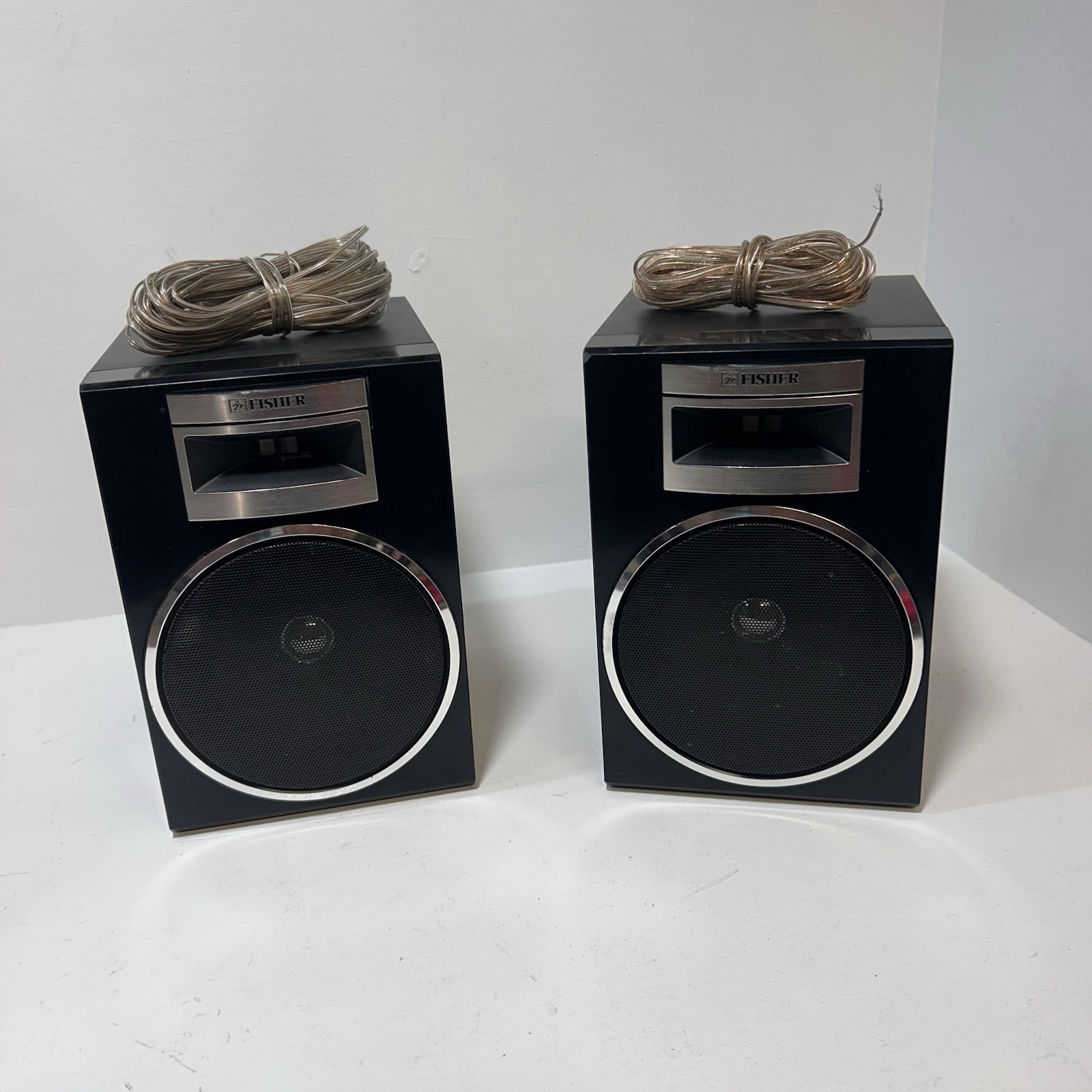 Fisher Bookshelf Speakers Pair Black 2-Way Home Stereo Audio Vintage (PH463)