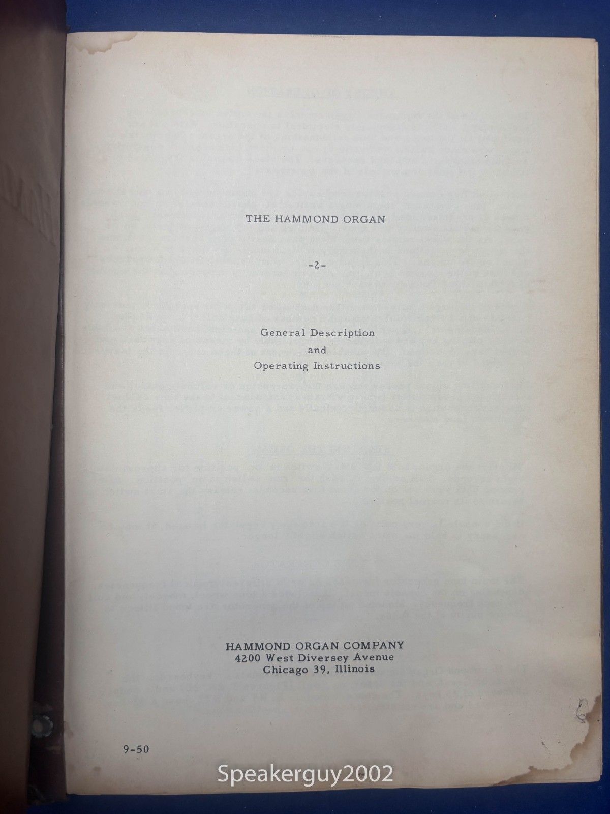 Original Hammond Organ General Description Manual w Circuit Diagrams – 1950 – #2