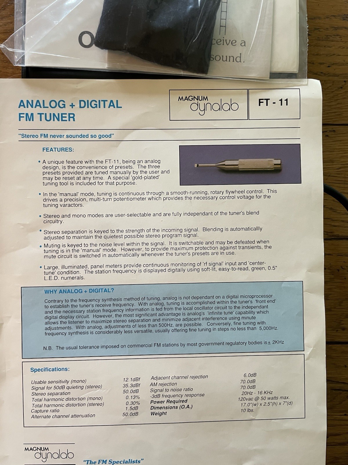 Magnium Dynalab FT-11 Stereo Tuner w/Manuals ETC #06794 – Canada 2x METERS stick