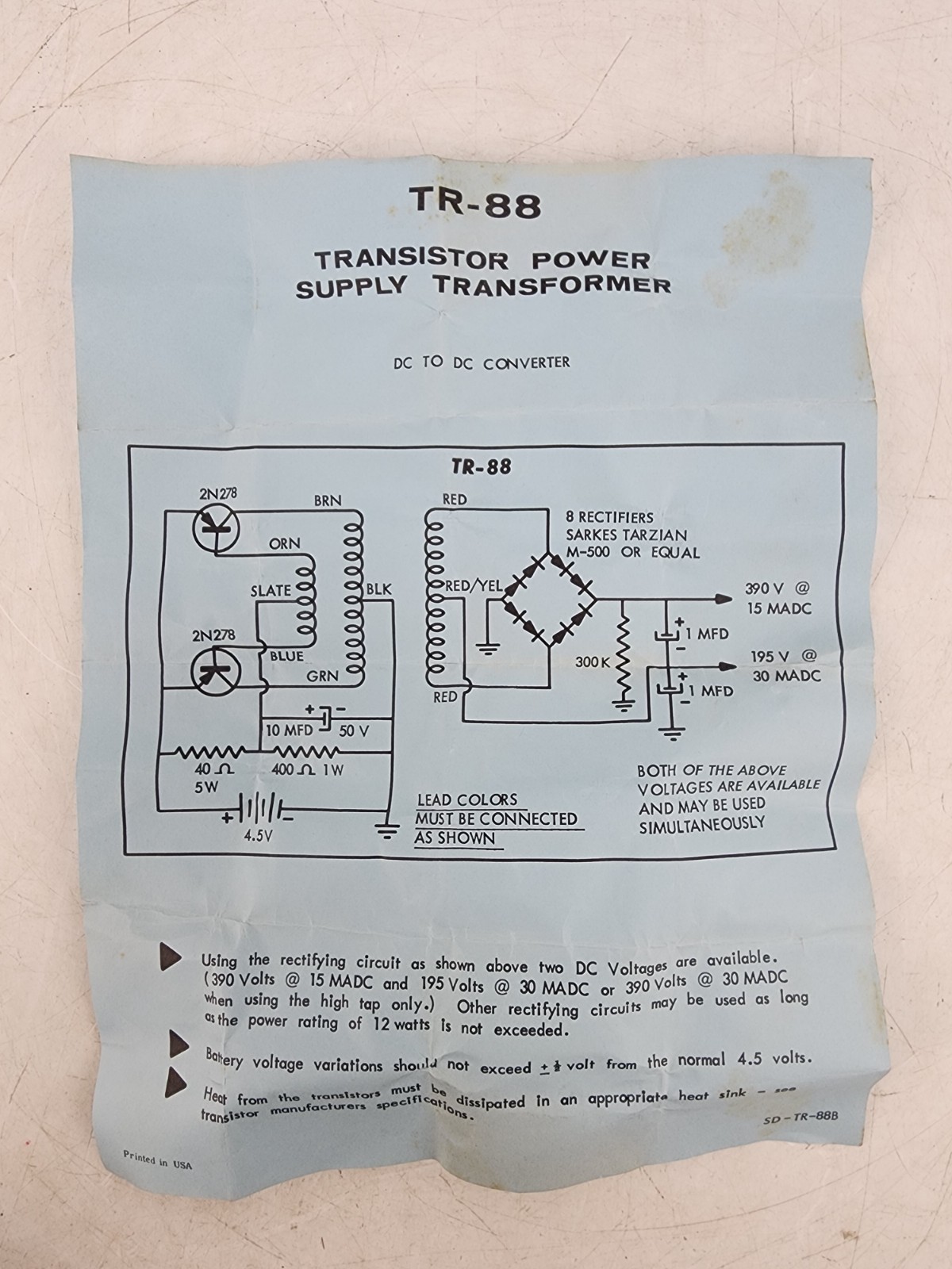 Vintage Halldorson TR-88 Transistor Power Transformer 4.5VDC 390-195VDC 12W