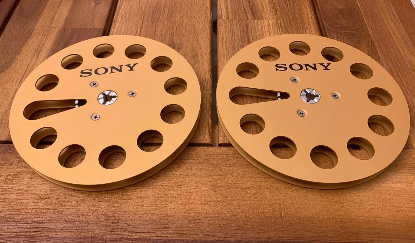 One pair gold TAPE REEL Sony 7″ inch Light Metal Aluminum Take Up Reel