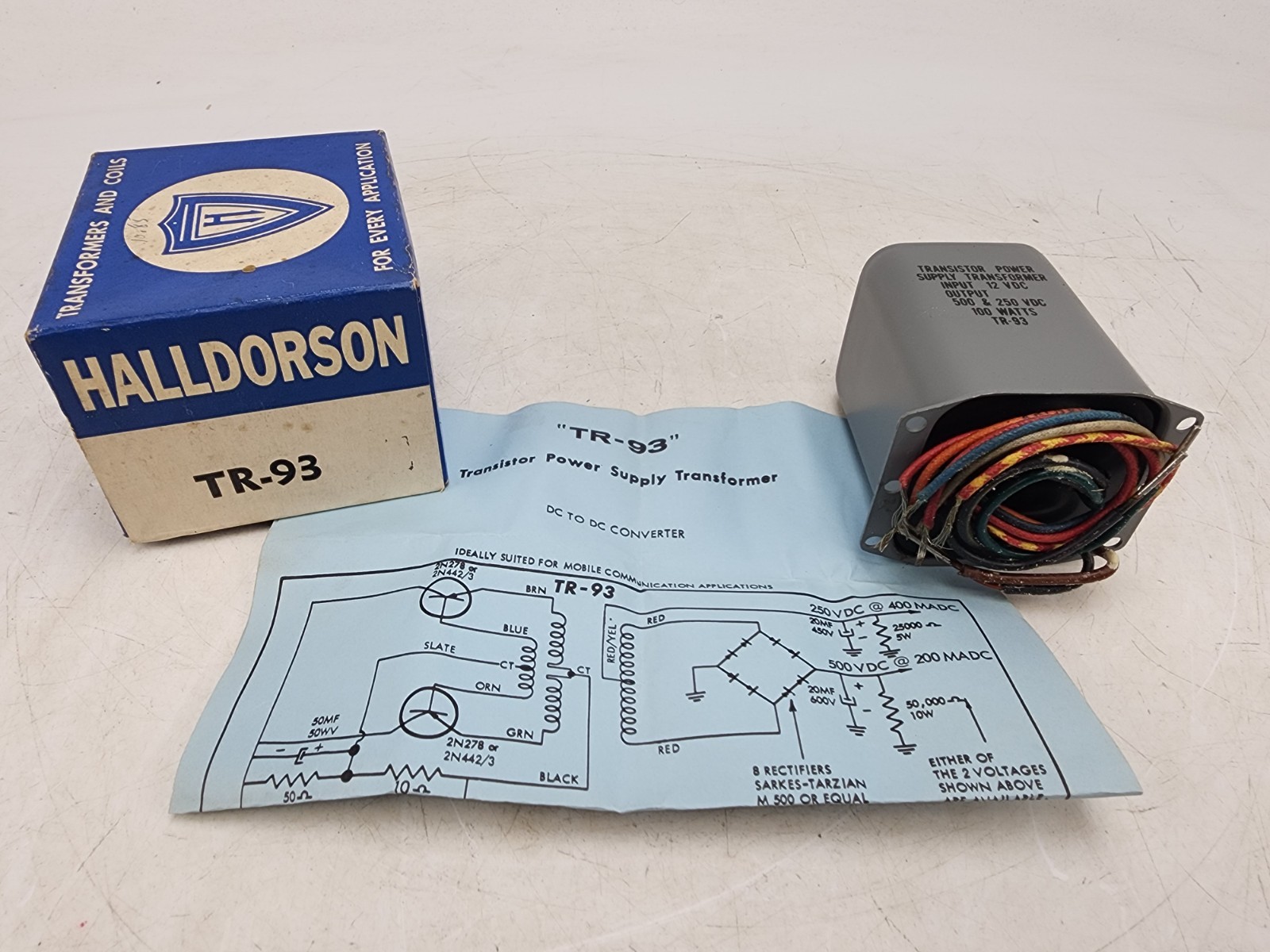 Vintage Halldorson TR-93 Transistor Power Transformer 12VDC 500-250VDC 100W