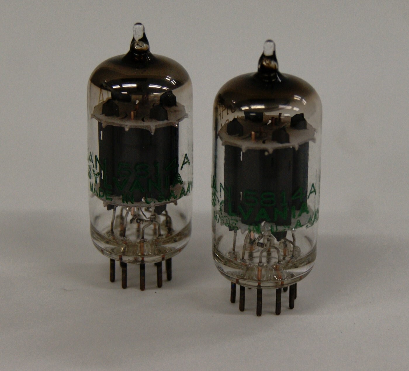 2 SYLVANIA Gray Plate O Getter JAN 5814A Tubes, Maxi-Preamp II Tested NOS SM1356
