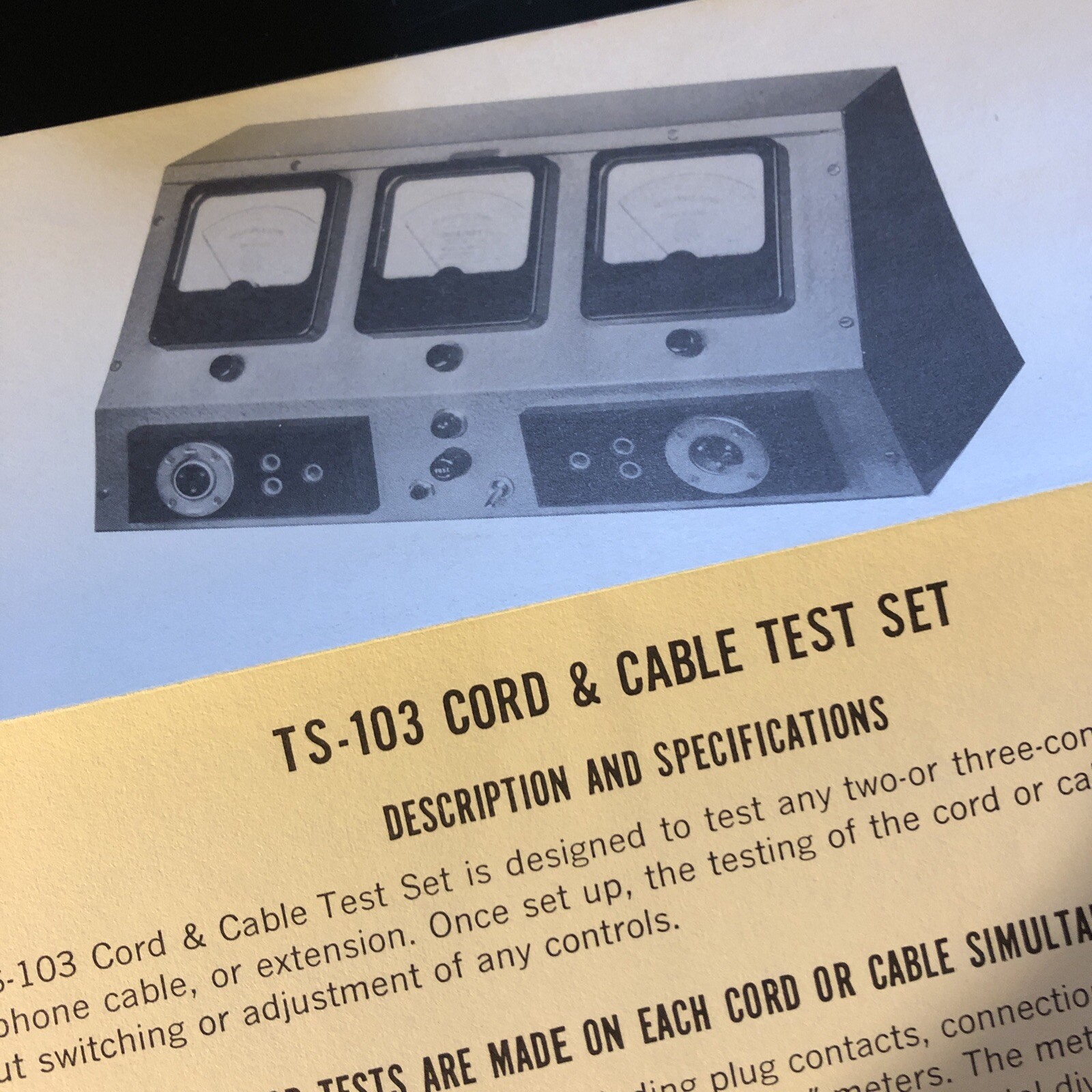 Vtg TS-103 Cord Cable Test Set Specs Sheet AUDIO ACCESSORIES AMITYVILLE NY