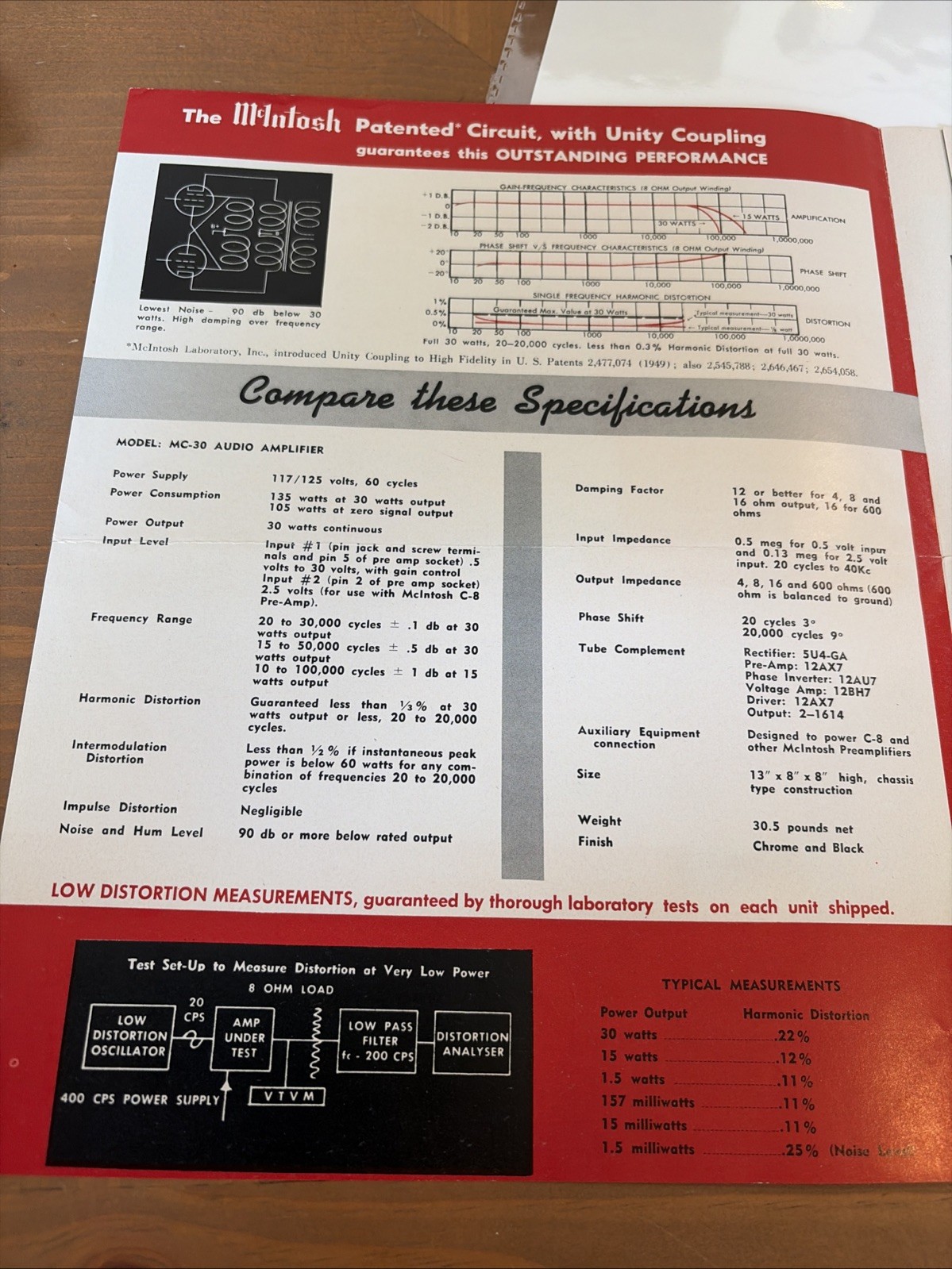 McIntosh MC 30, C 104, C8, C 8P, 50W2 Promo Literature RARE