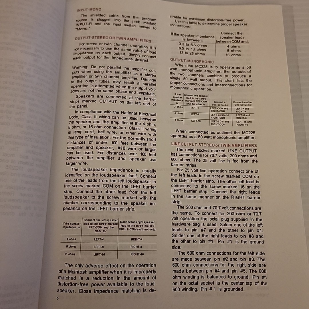 McIntosh MC225 Amplifier Schematic & Parts List Manual *Original* *VG*
