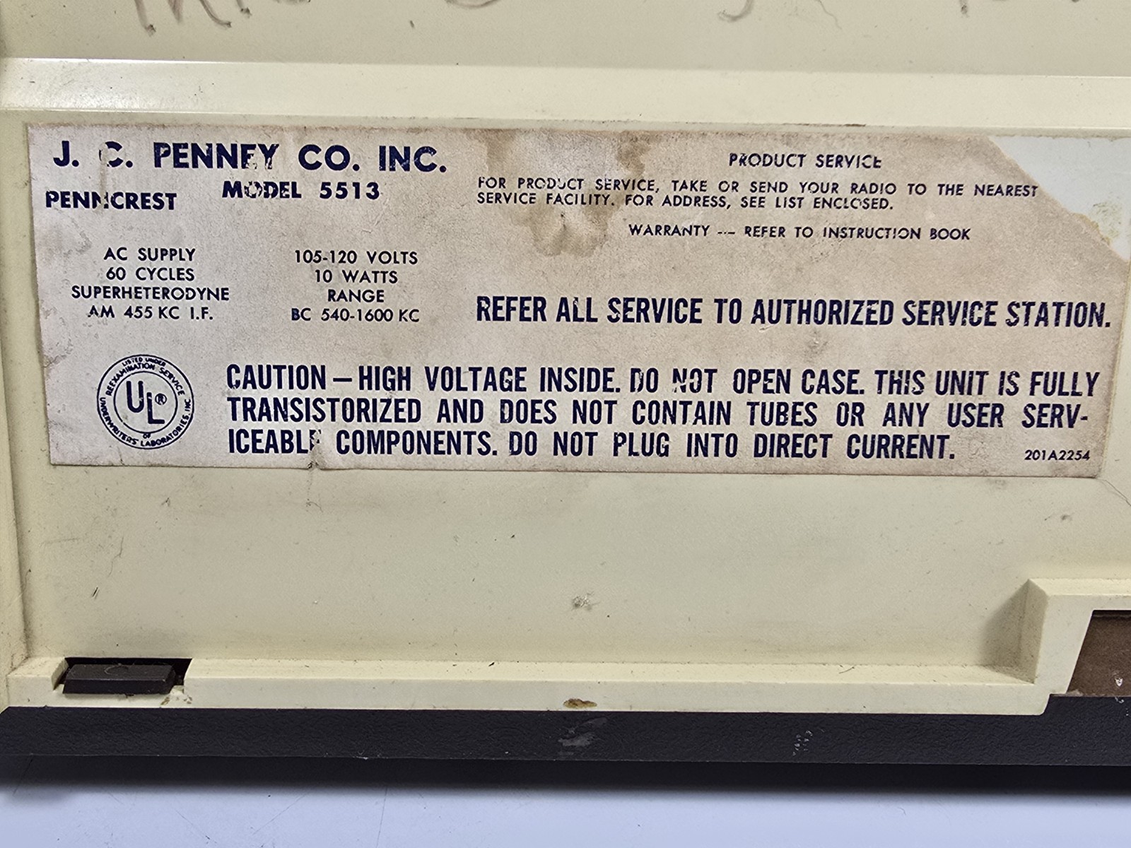 Rare J.C. Penney Pencrest Solid State Model 5513 AM Dual Speaker Radio For Parts