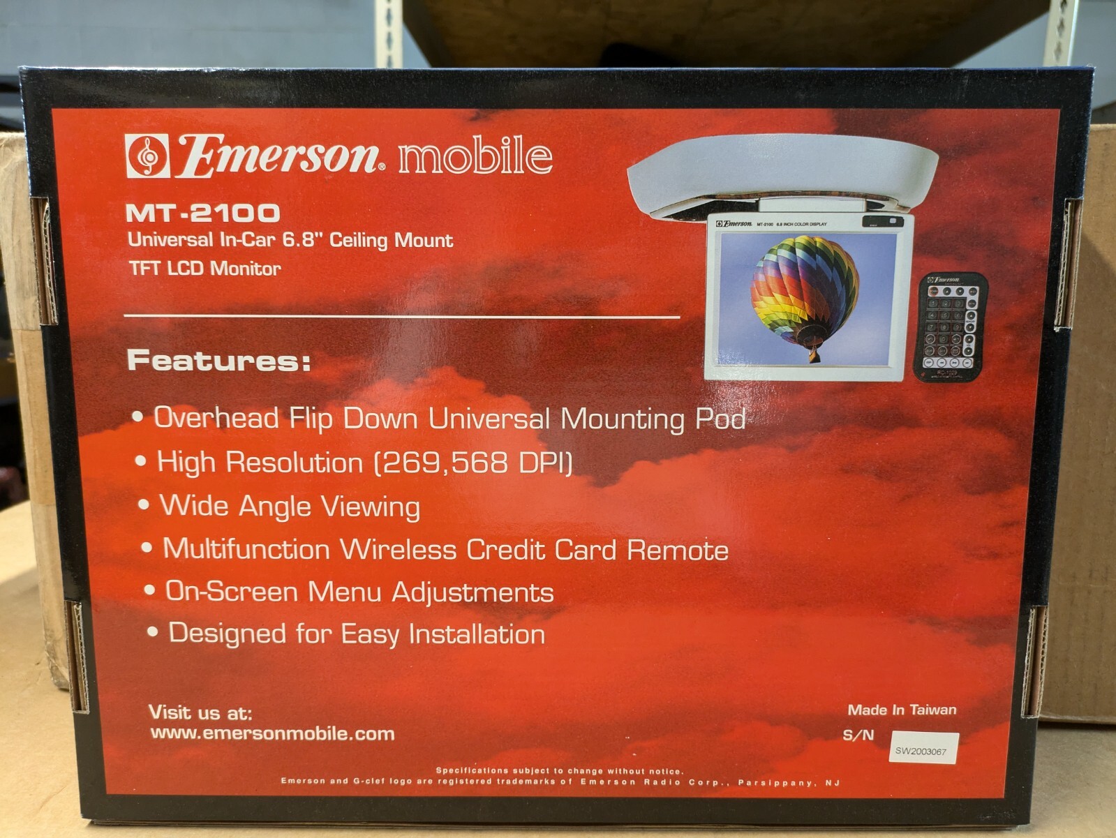 EMERSON MOBILE UNIVERSAL IN-CAR 6.8″ CEILING MOUNT TFT LCD MONITOR MT-2100