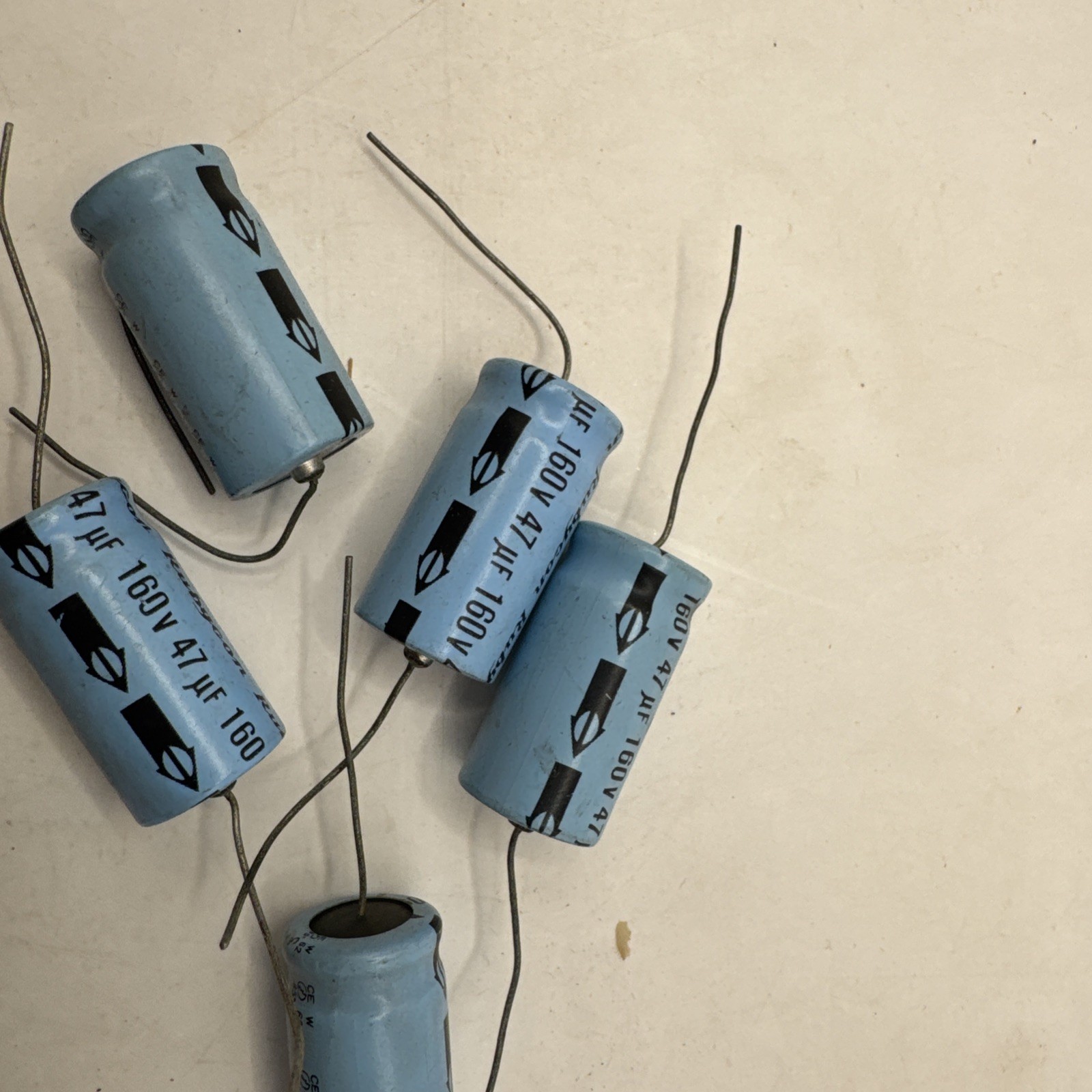 Lot Of 5 Rubycon 160V 47uF Axial Electrolytic Capacitors.