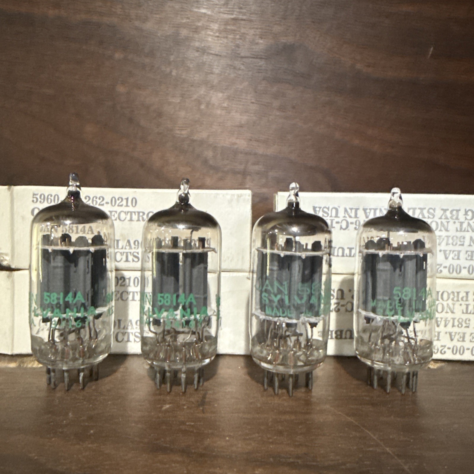 Matching Quad Sylvania JAN 5814A Audio Tubes NOS NIB TV7 Tested Very Strong