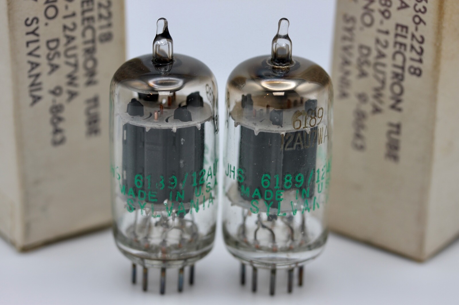 NOS SYLVANIA USA 12AU7 6189 E82CC ECC802S MATCHED PAIR AMPLITREX TESTD TUBES