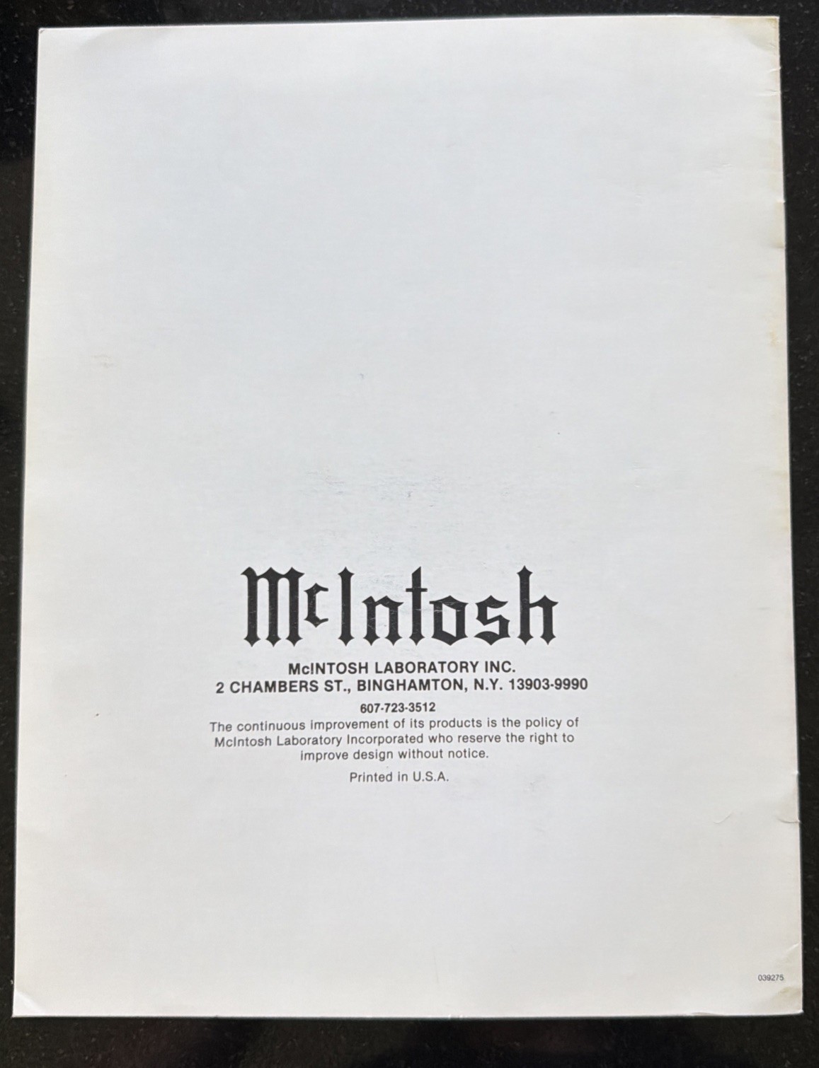 McIntosh MQ107 Environmental Equalizer Owners Manual *Original*