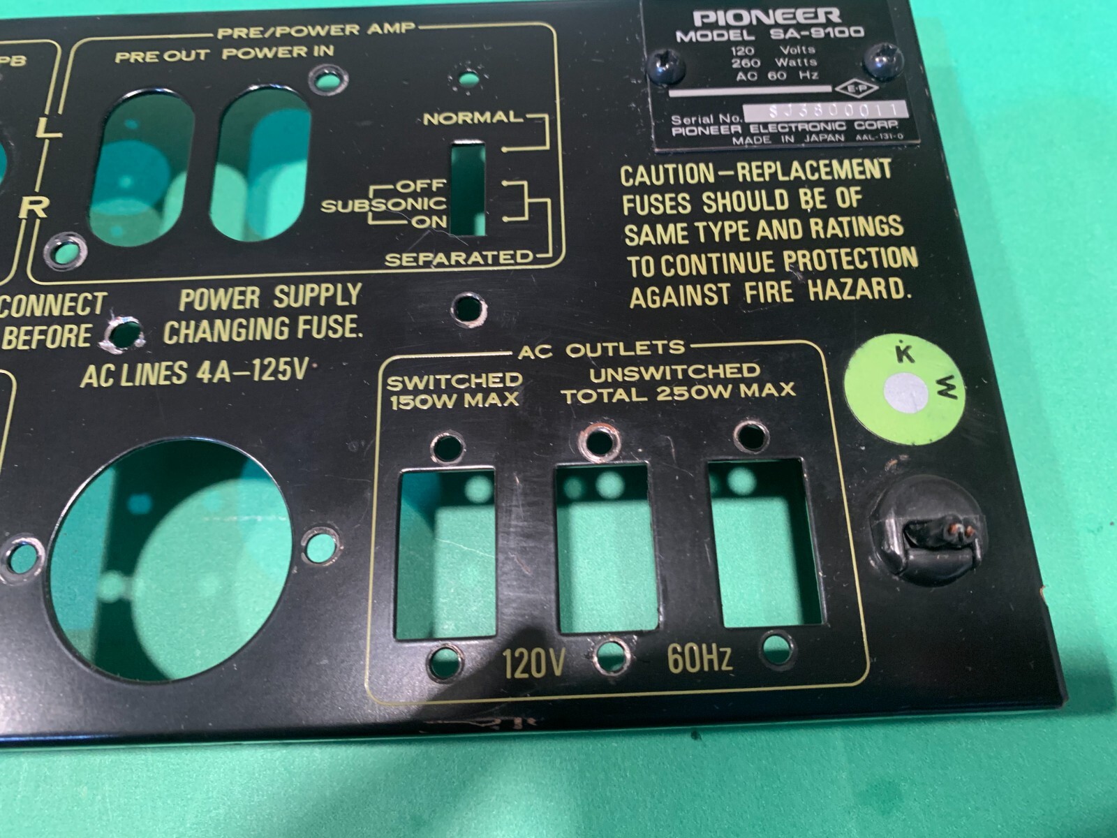 Pioneer SA-9100 Stereo Amplifier Parting Out – Rear Back Panel
