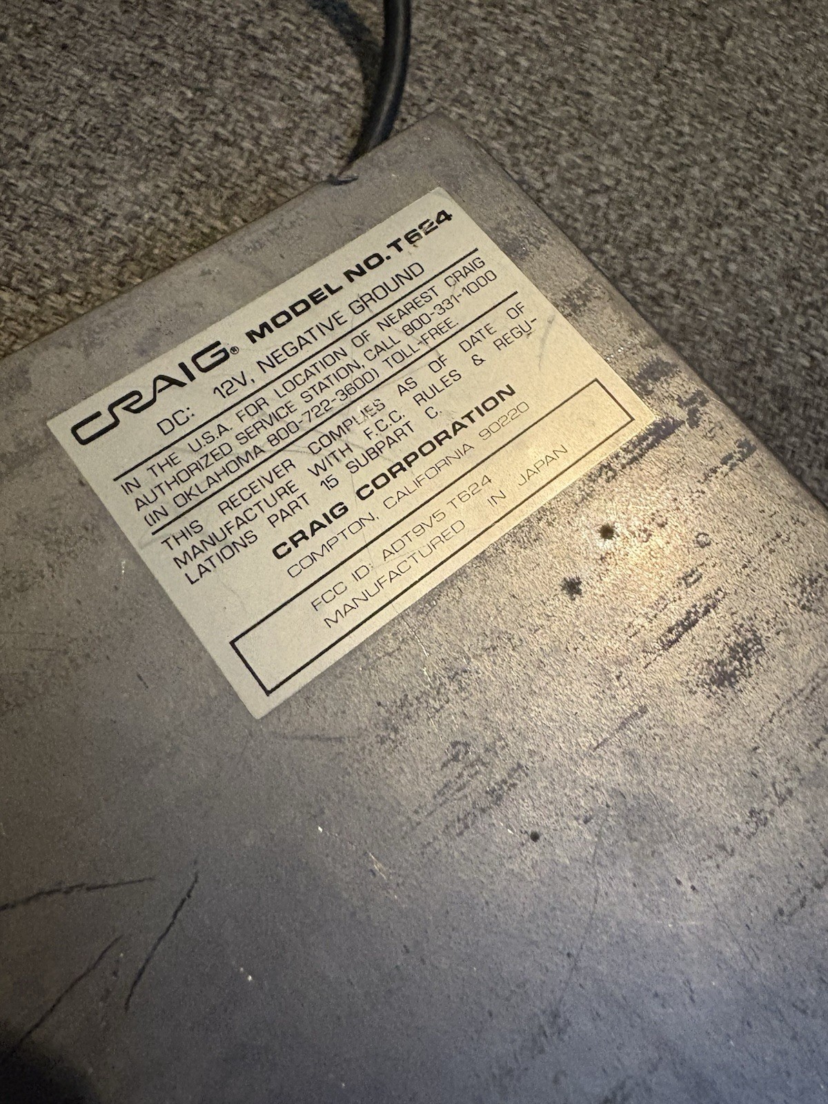Vintage Craig Model T624 AM/FM Cassette Car Stereo Auto Reverse OEM Japan READ
