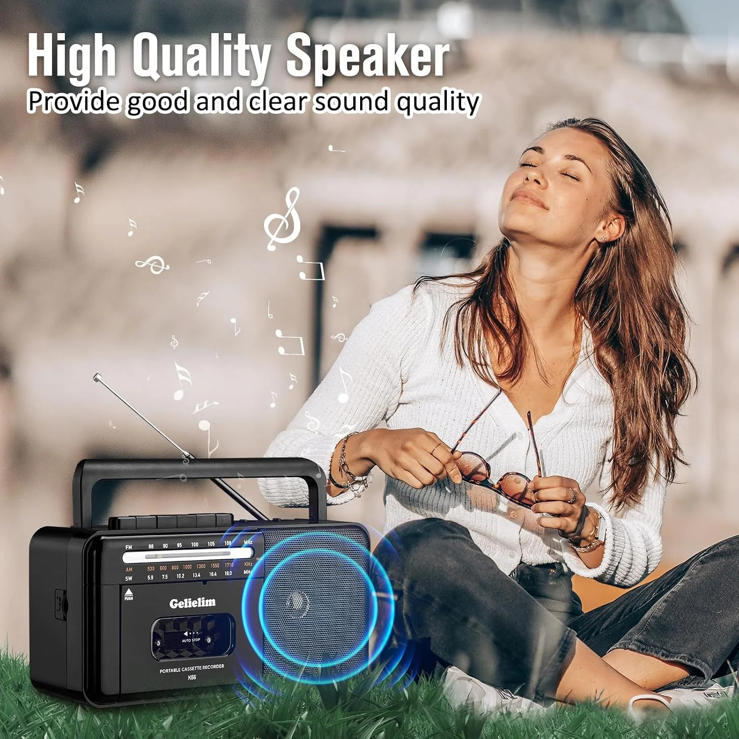Retro Classic 80S Style Portable Boombox with Cassette Player Recorder, AM/FM/SW