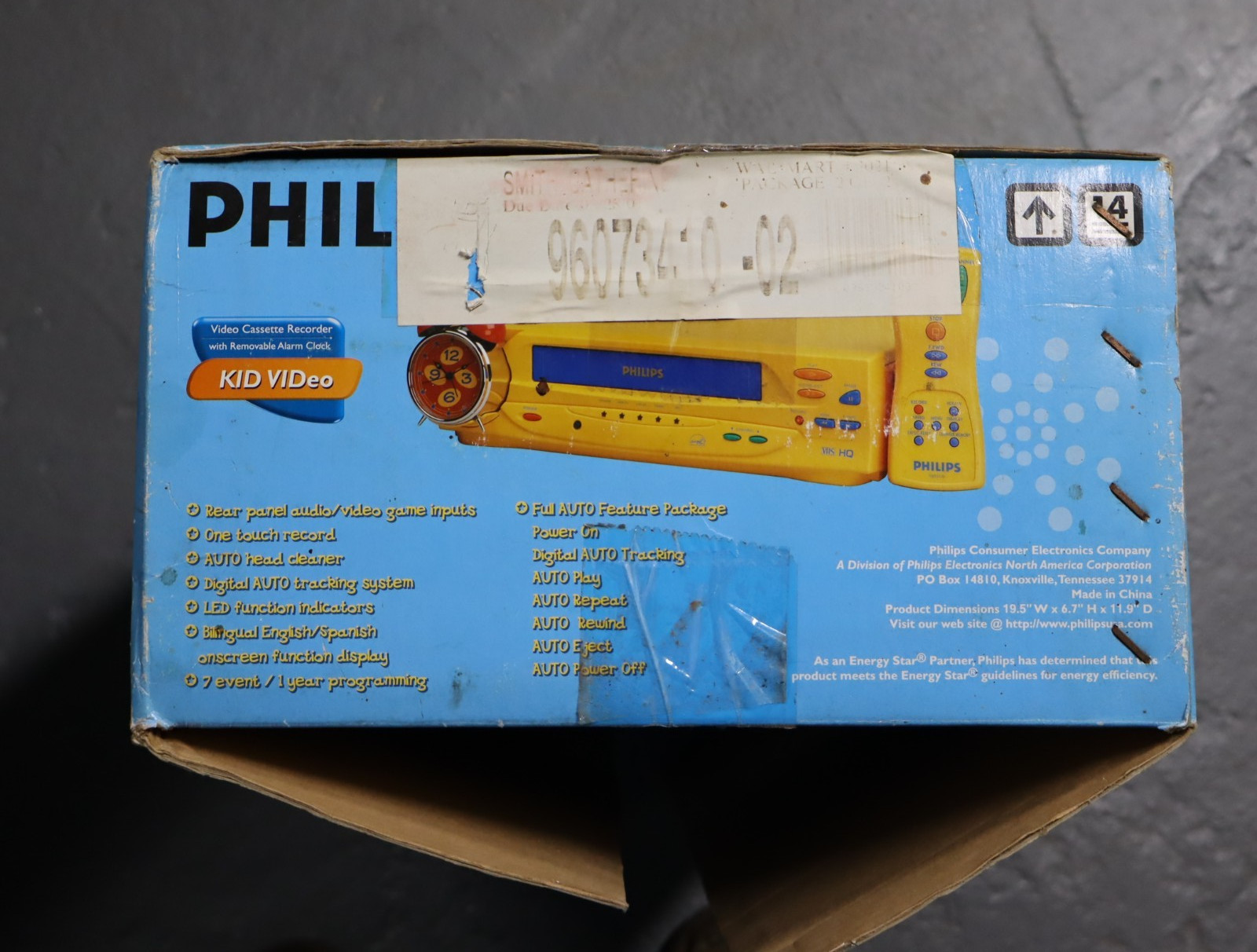 Vintage Philips Video Cassette Recorder Blue Yellow – New Old Stock – Open Box