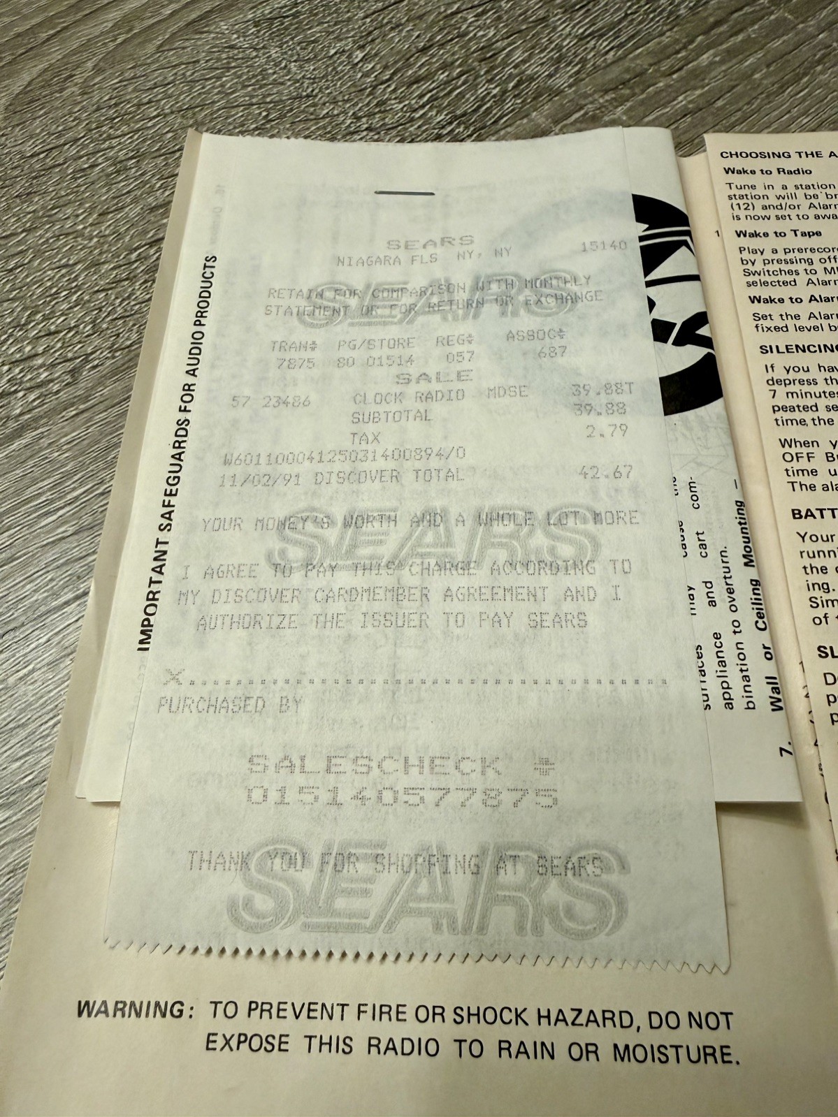 Vintage Sears LXI AM/FM Stereo Clock Radio Cassette Playert Box Manual Receipt